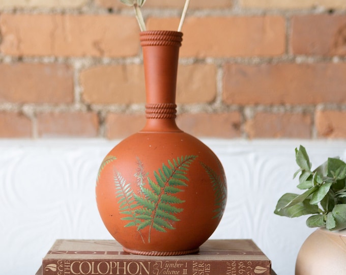 Vintage Terracotta Vase with Ferm Overlay - Studio Pottery Art Vase for Flowers, Branches, Floral Arrangement - Italian Tuscany Style Vase