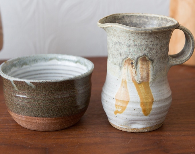 Ceramic Jar and Small Pitcher - Handmade Studio Pottery - Ceramic Bowl and Jug - Rustic Farmhouse Minimalist Decor