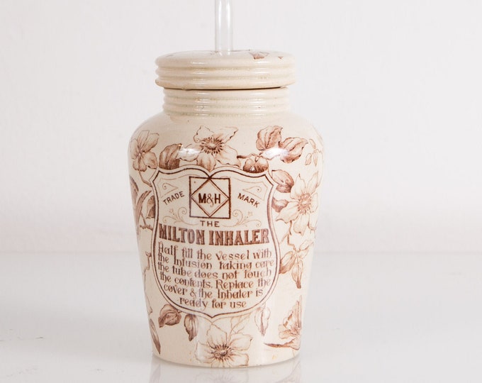 Antique 1800's Milton Inhaler by M&H - Ceramic Medical Device with Flowers and Hummingbirds