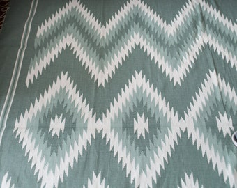 Vintage Aztec Rug - 69x100 Inch Southwest Style Green and White Loom Woven Boho Home Decor Accent Rug with Mint Green+ White Chevron Pattern
