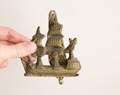 Brass Door Knocker - Vintage Sailing Ship Nautical Decor - Pirate Boat Wall Hanging