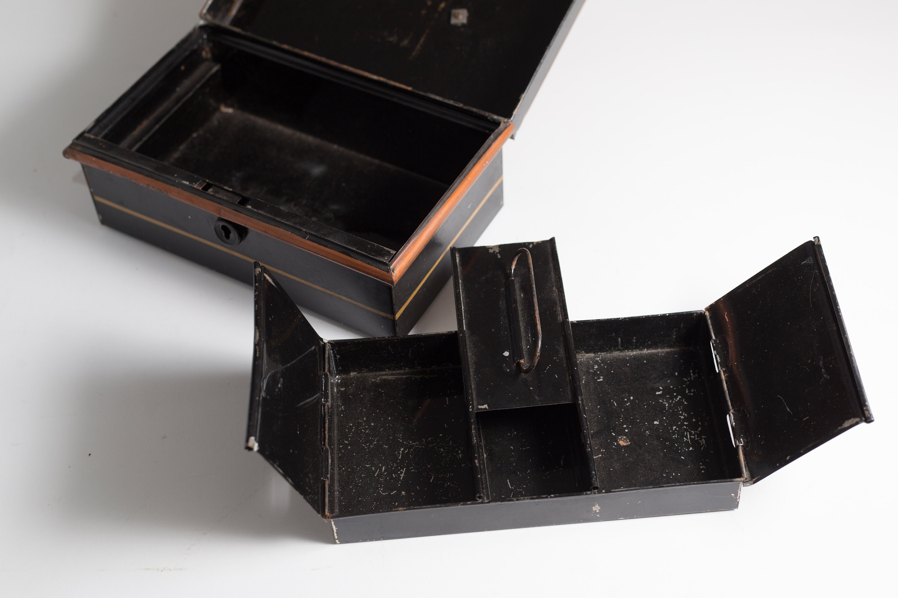 Antique Metal Cash Box Art Deco Gold and Black Banker's Box Coins