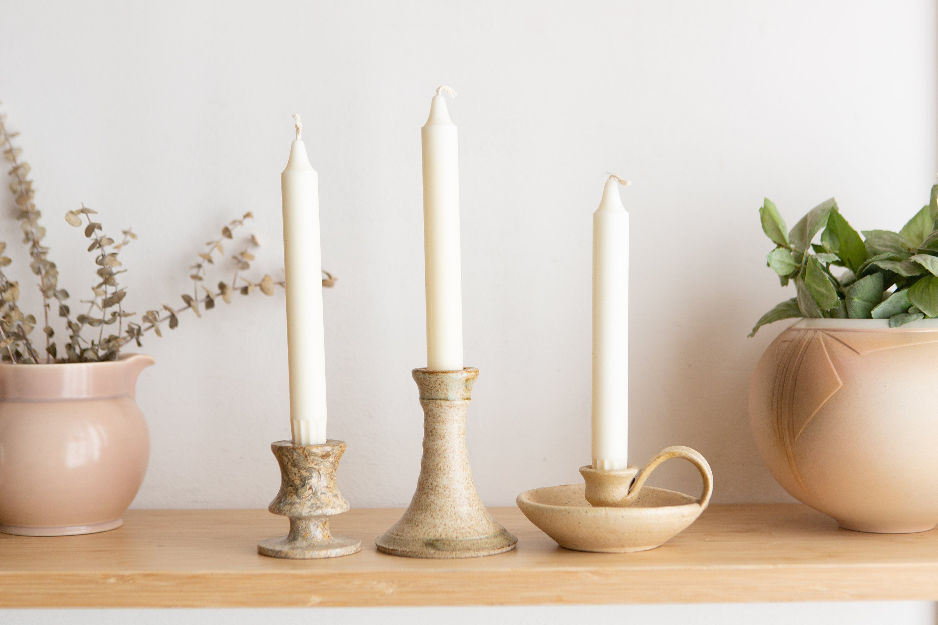 Vintage Ceramic Candlestick Holders Minimalist Handmade Studio