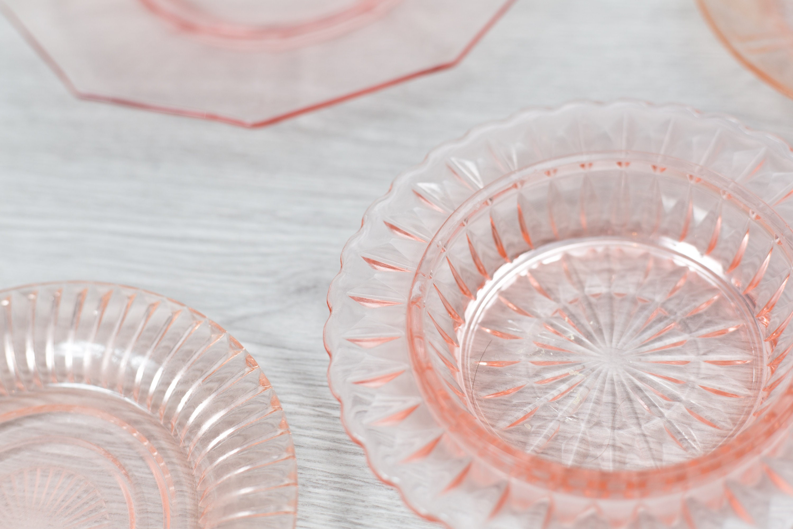 Antique Pink Glass Plates Vintage Depression Glass Decor 1930s Home