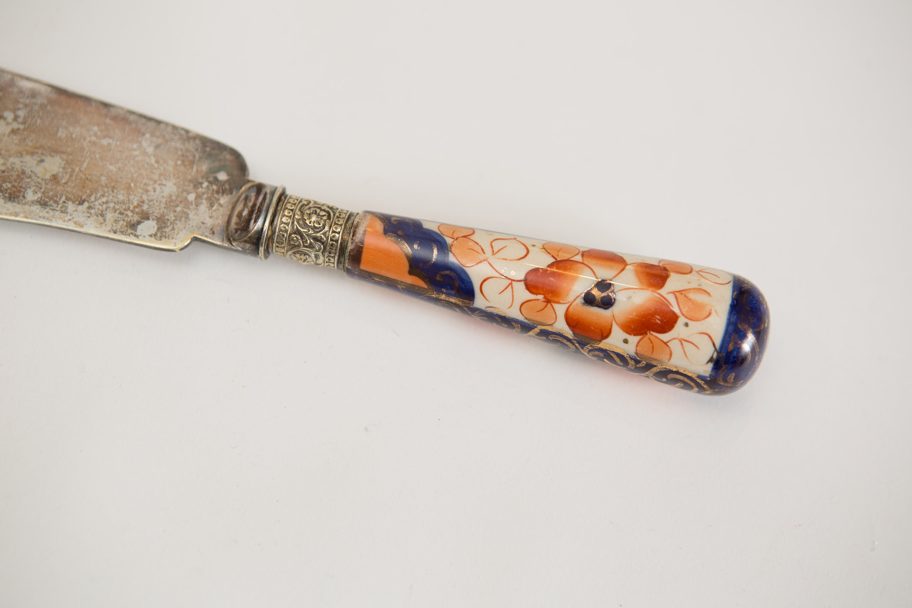 Vintage Silver Plated Serving Utensil with Ceramic Handle Ornate