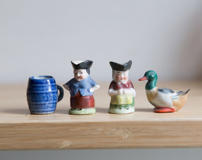Vintage Ceramic Miniatures - 4 Mini Victorian Style Men and Woman Mini Mugs - Decorative Renaissance Decor Accents