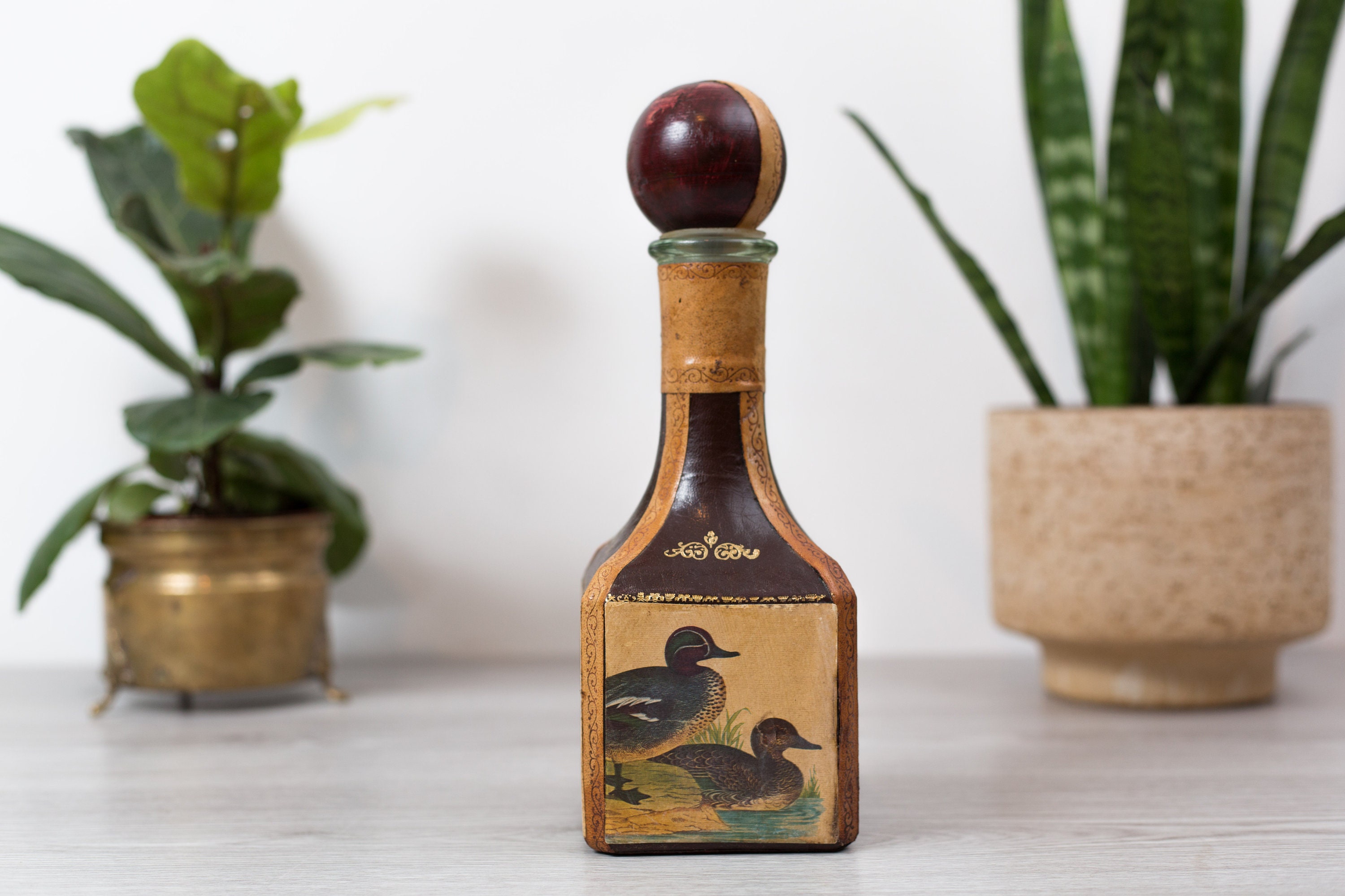 1970s Italian Leather Duck Decanter HTF Housewares