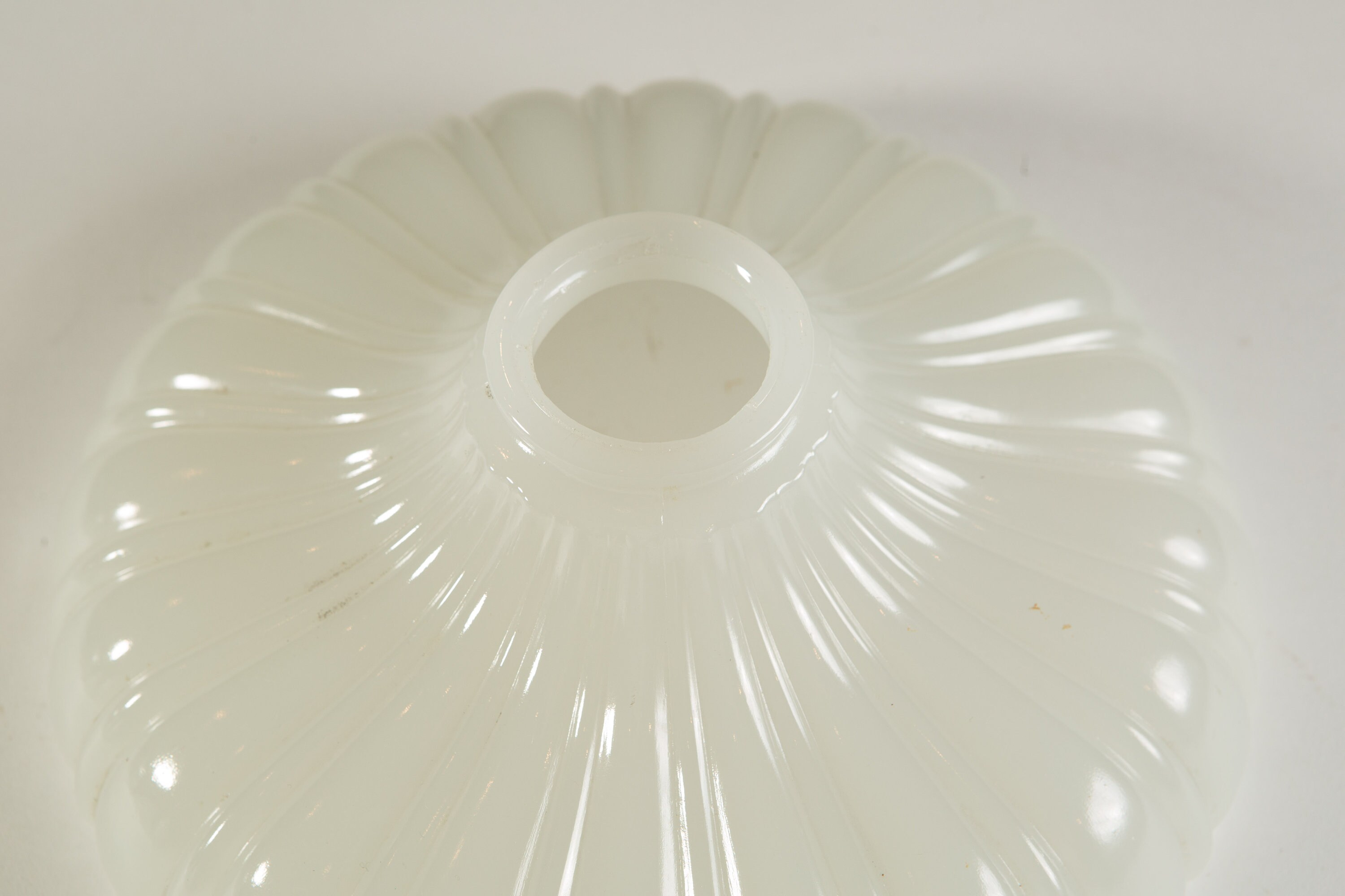 Vintage Glass Shade Translucent White Ruffled / Pleated Milk Glass