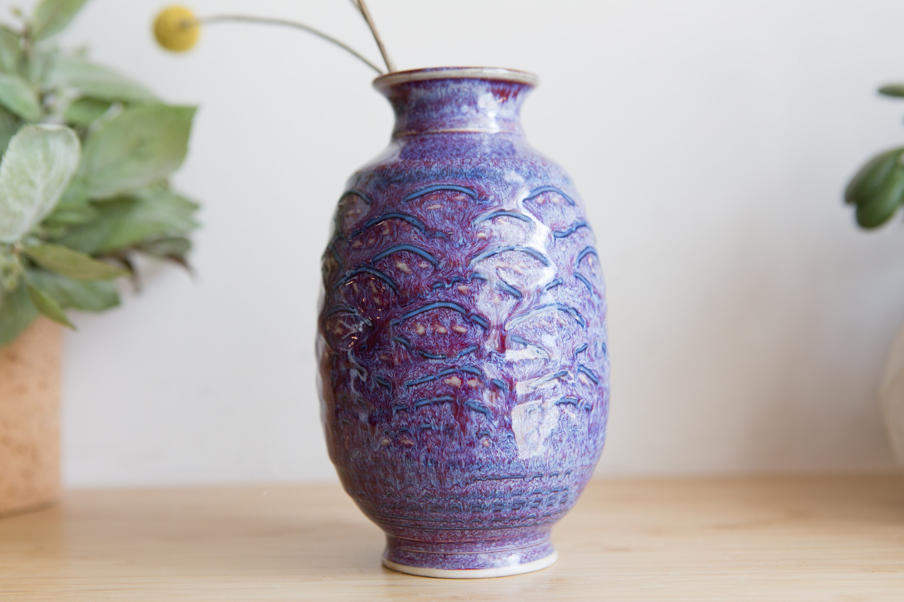 Purple Ceramic Bud Vase Vintage Studio Pottery Art Vase for Flowers