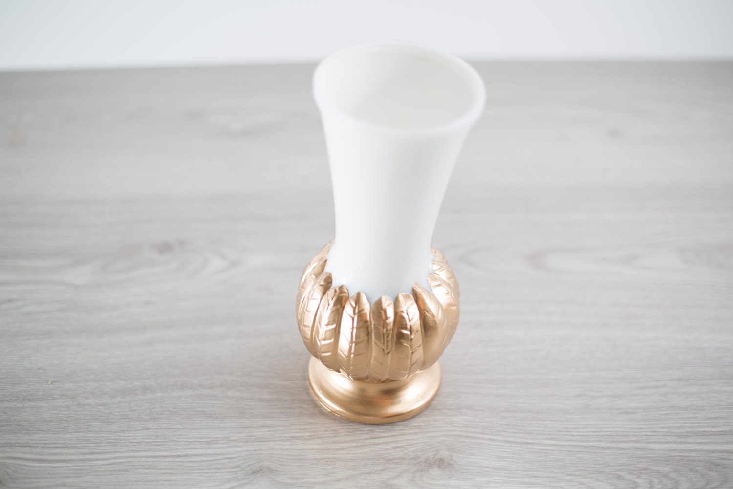 Milk Glass Vase / Large Gold Dipped Vintage Leafy with Geometric