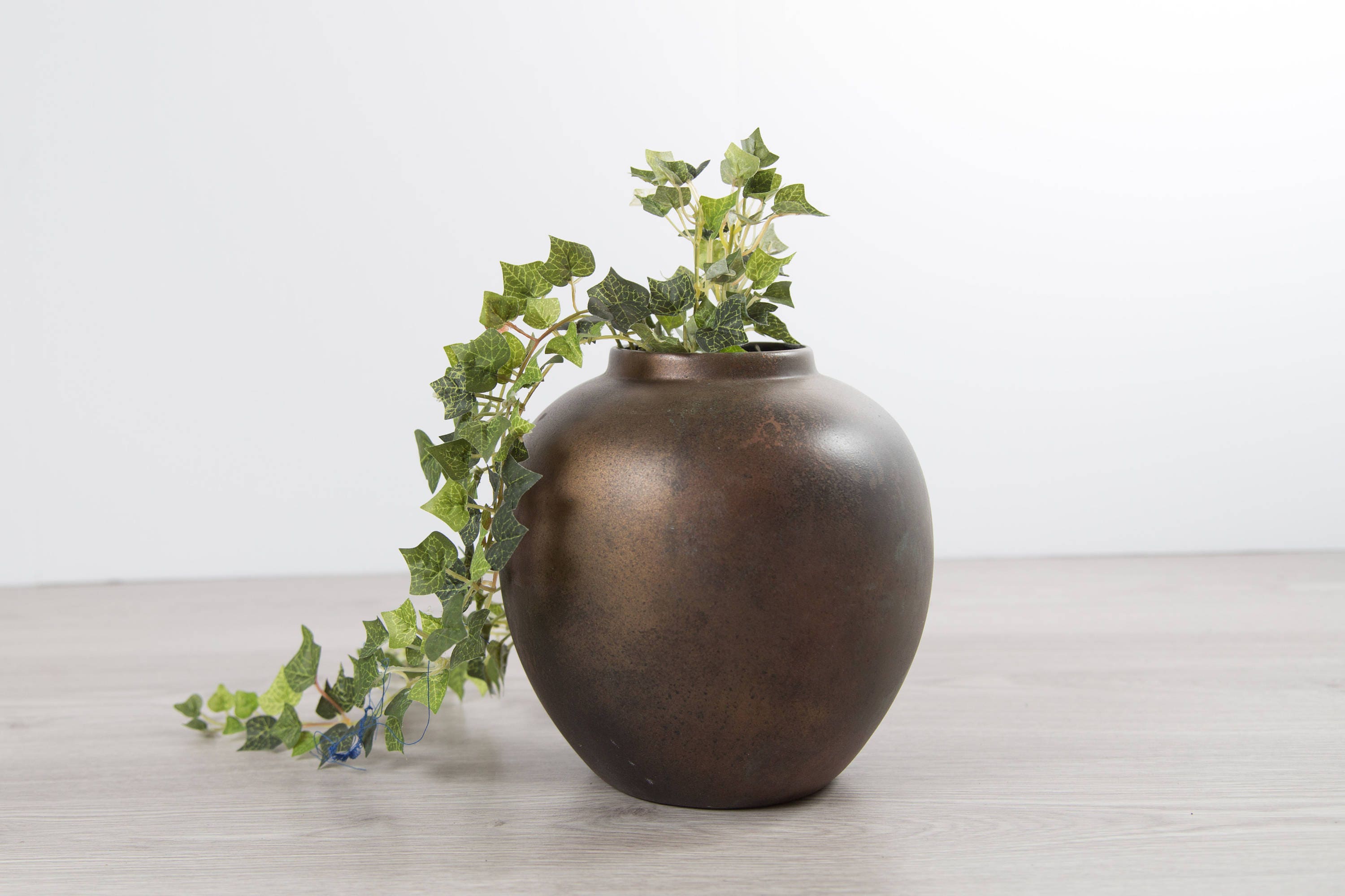 Vintage Burnished Bronze Colored Ceramic Vase / Patina Painted Bubble Vase