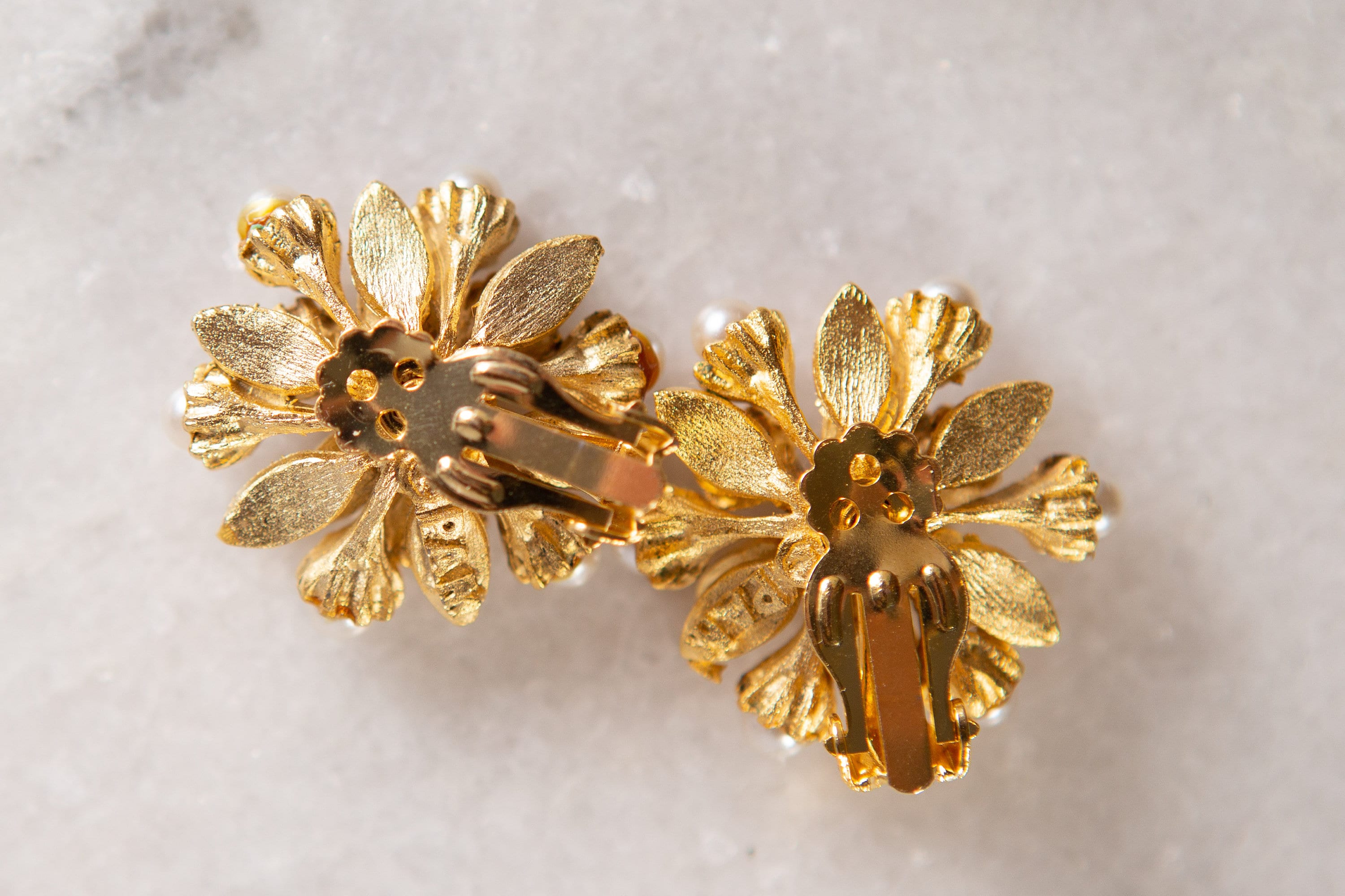 Earrings and Brooch Set 50's Vintage Gold Tone PAM Earrings Clip on