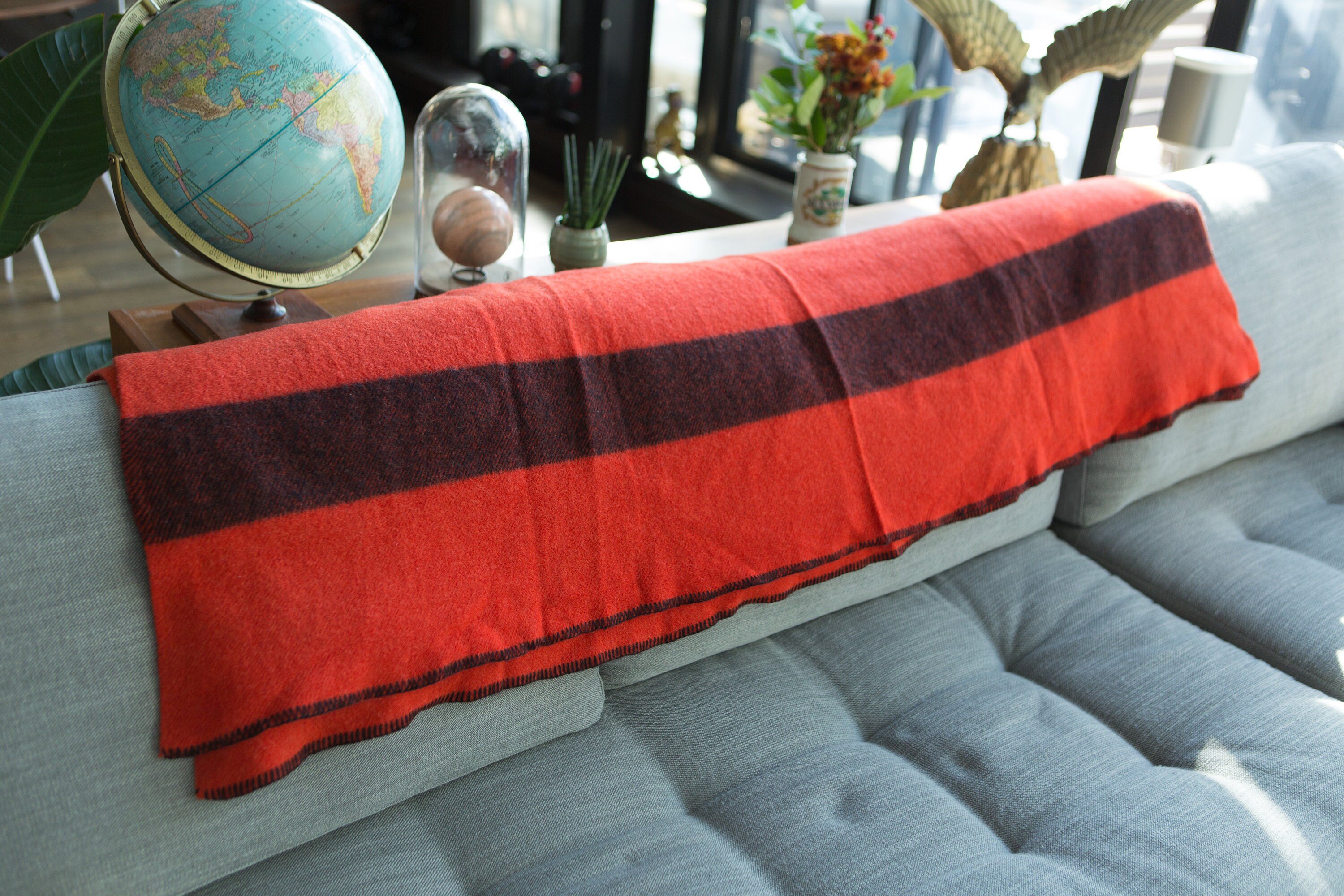 Vintage Striped Blanket Red and Black Wool Stripe Ayers Pioneer Throw