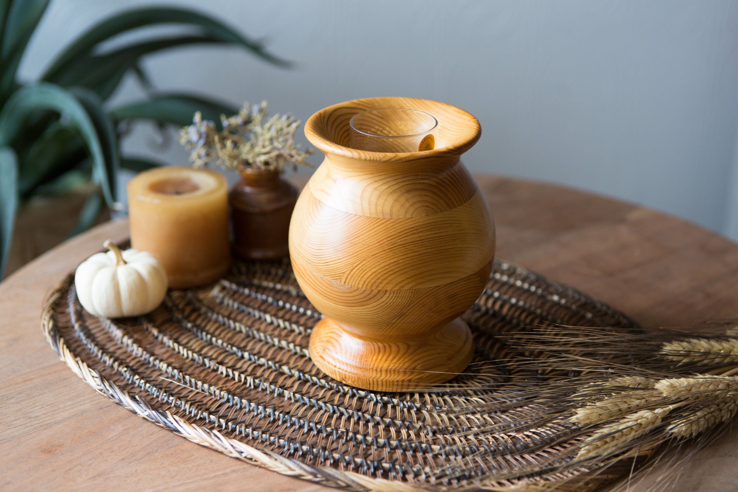 Vintage Wood Candlestick Holder Finnish Wood Votive Candle Holder