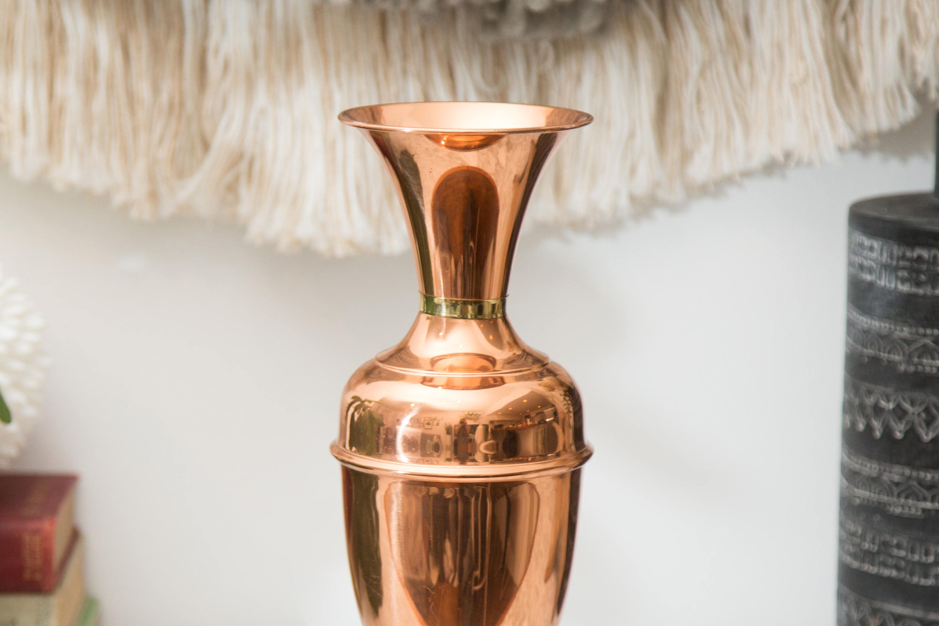 Vintage Solid Copper Vase Metallic Shiny Trumpet Flower Vase Mid