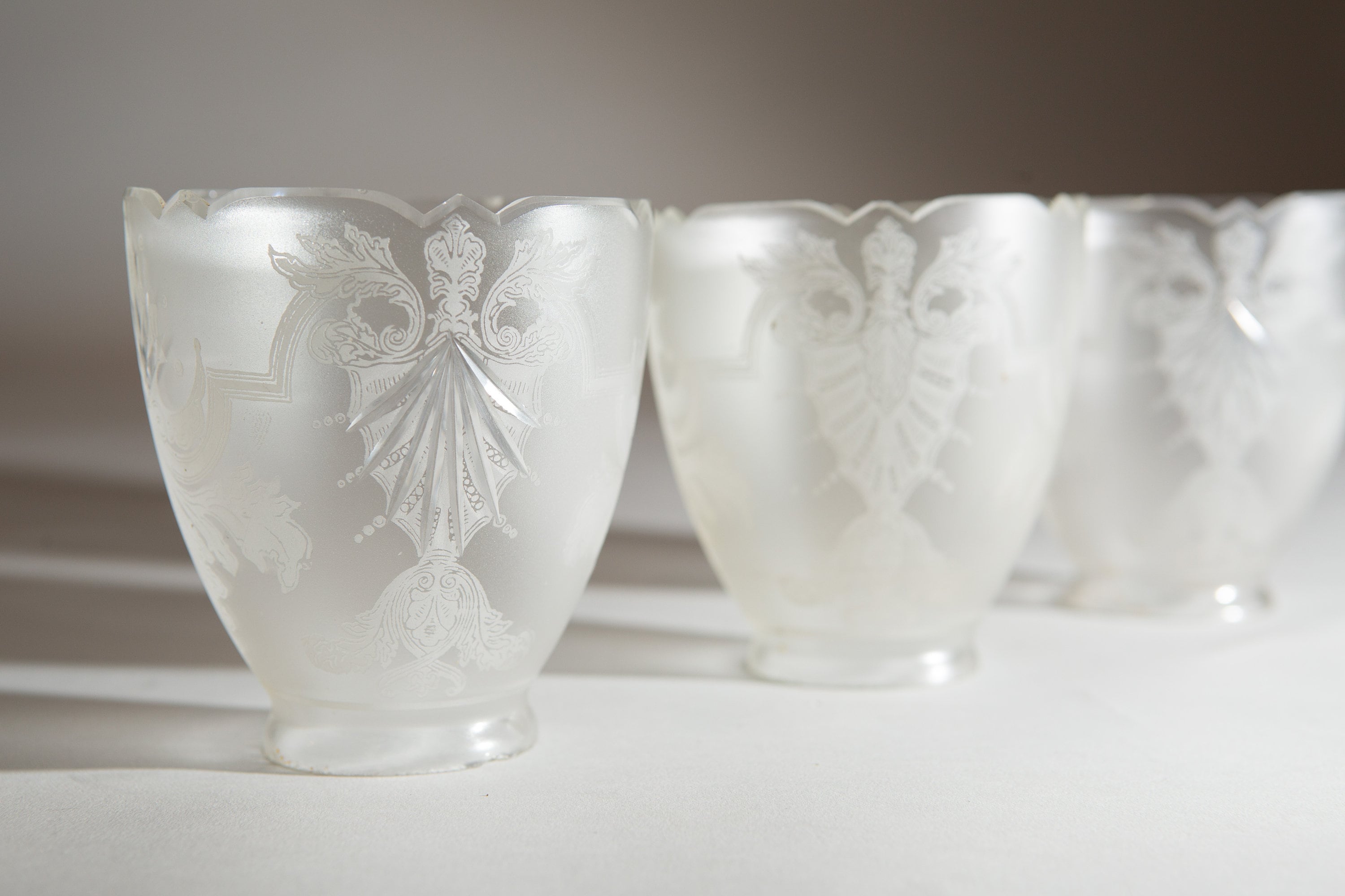 3 Vintage Glass Shades Translucent Frosted Hand Blown