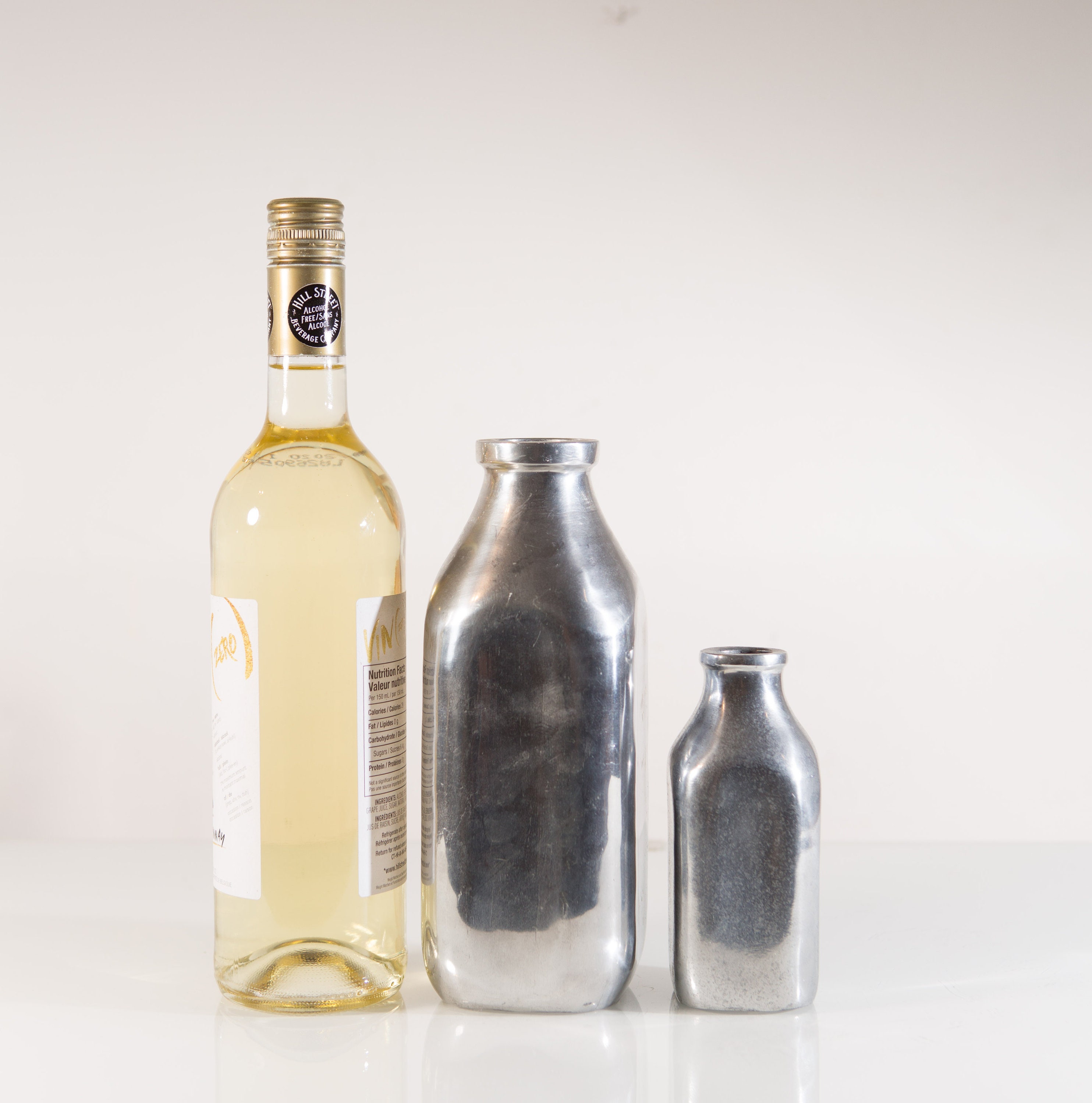 2 Pewter Milk Bottles Vintage Decorative Metal Vased Farmhouse Decor