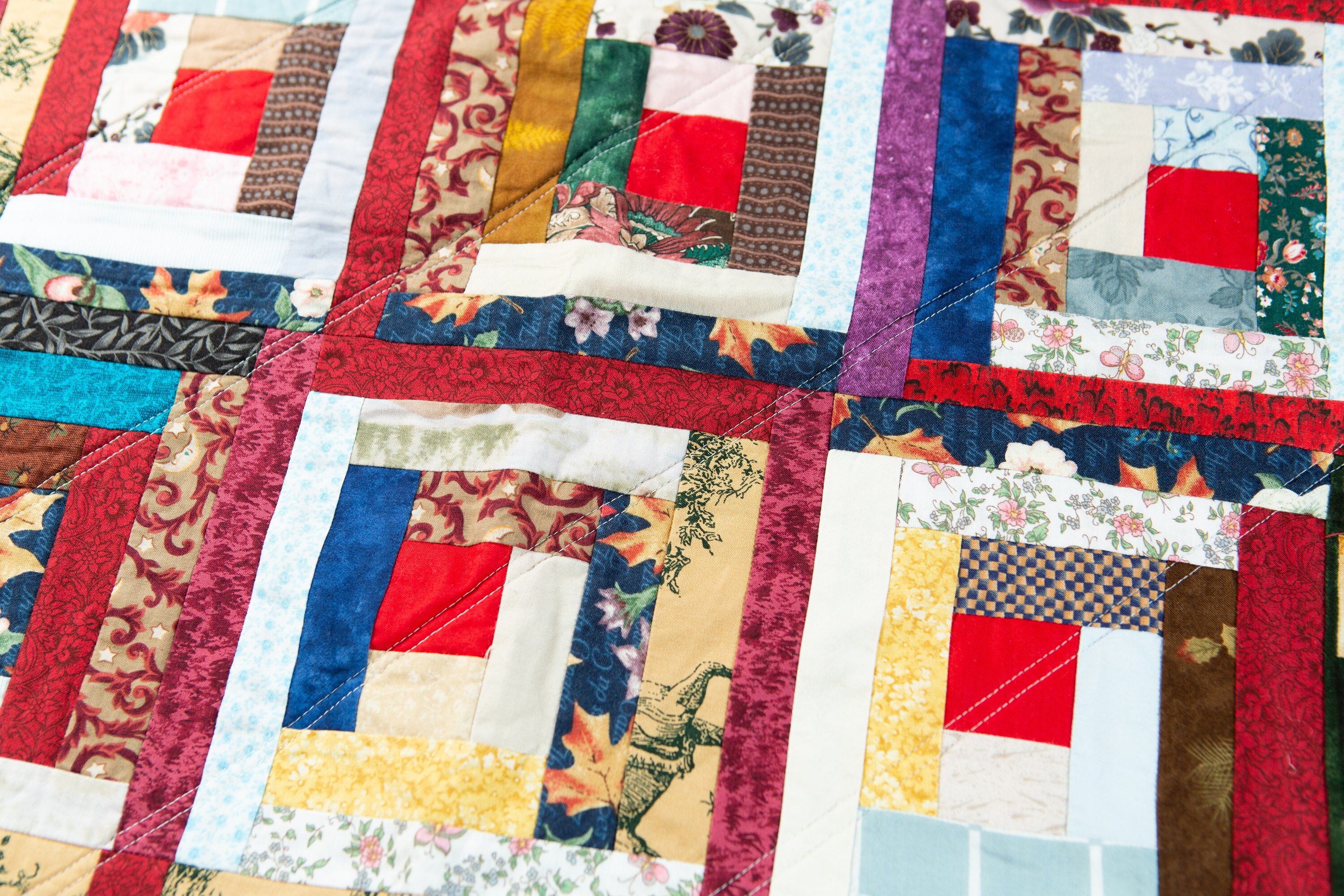 2 Vintage Quilts Handsewn Fabric Blanket Large Quilted Geometric Starburst Diamond Pyramid