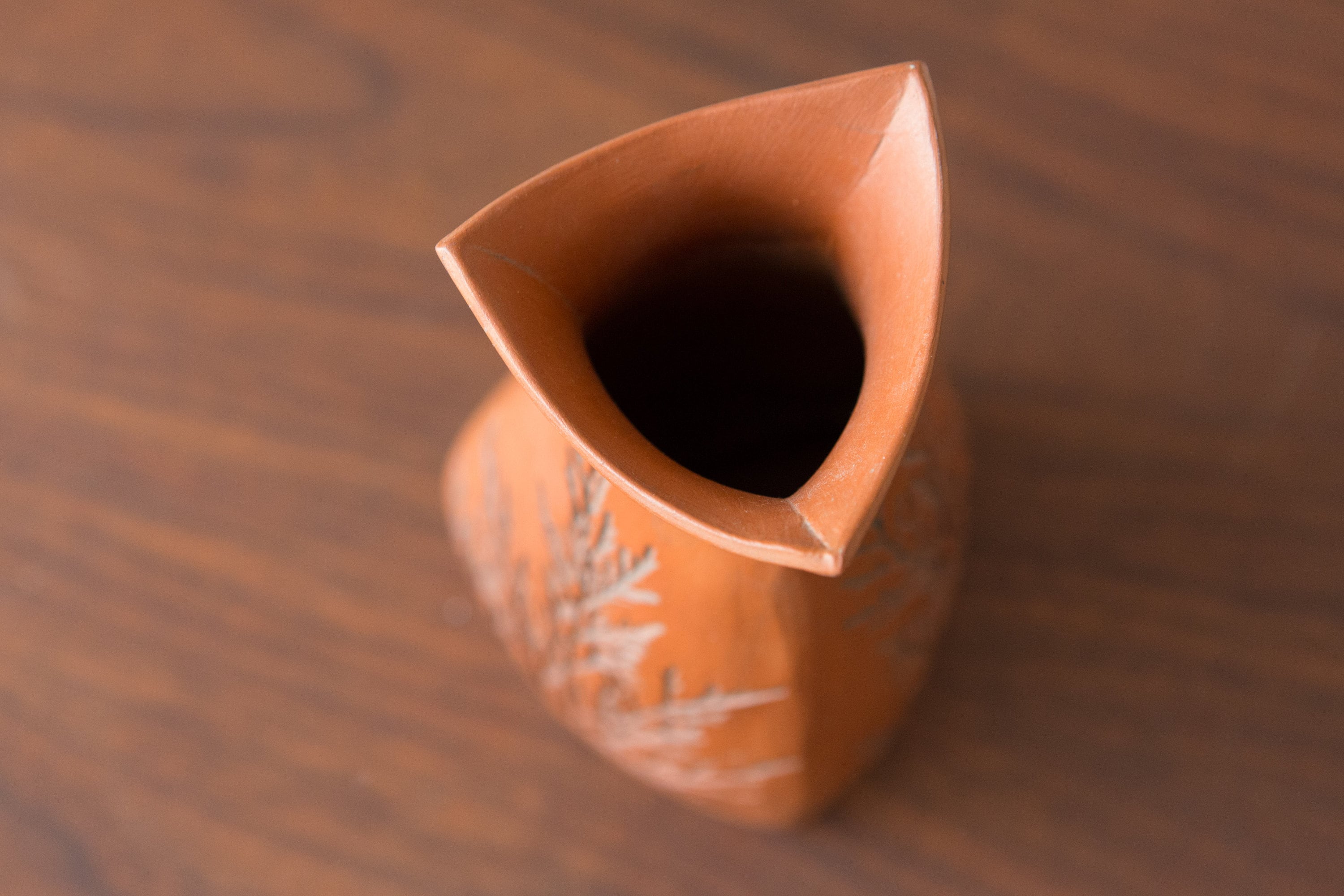 Vintage Terracotta Vase Sculpted Studio Pottery Art Vase for Flowers