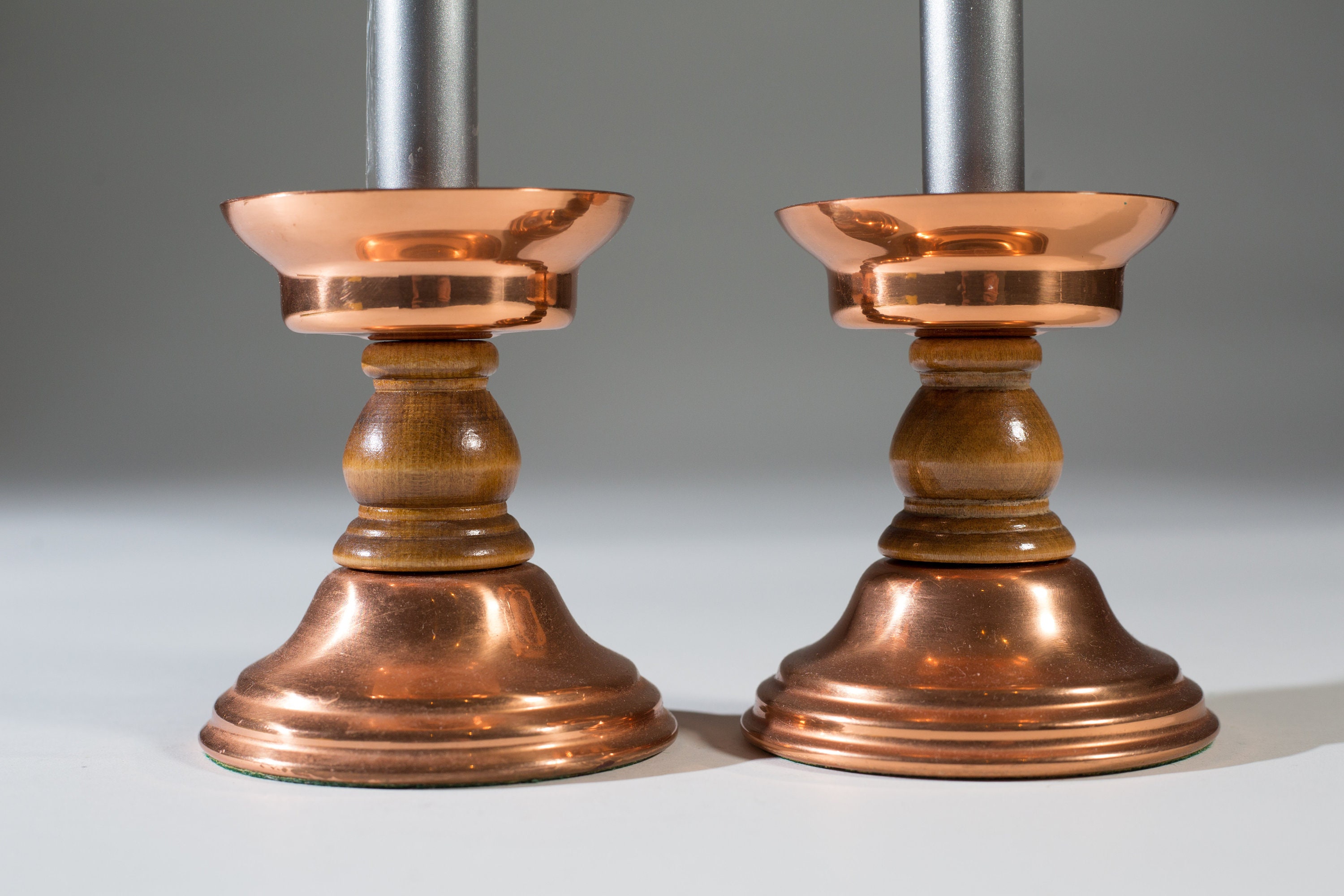 Pair of Vintage Copper Candlestick Holders Christmas Party Table