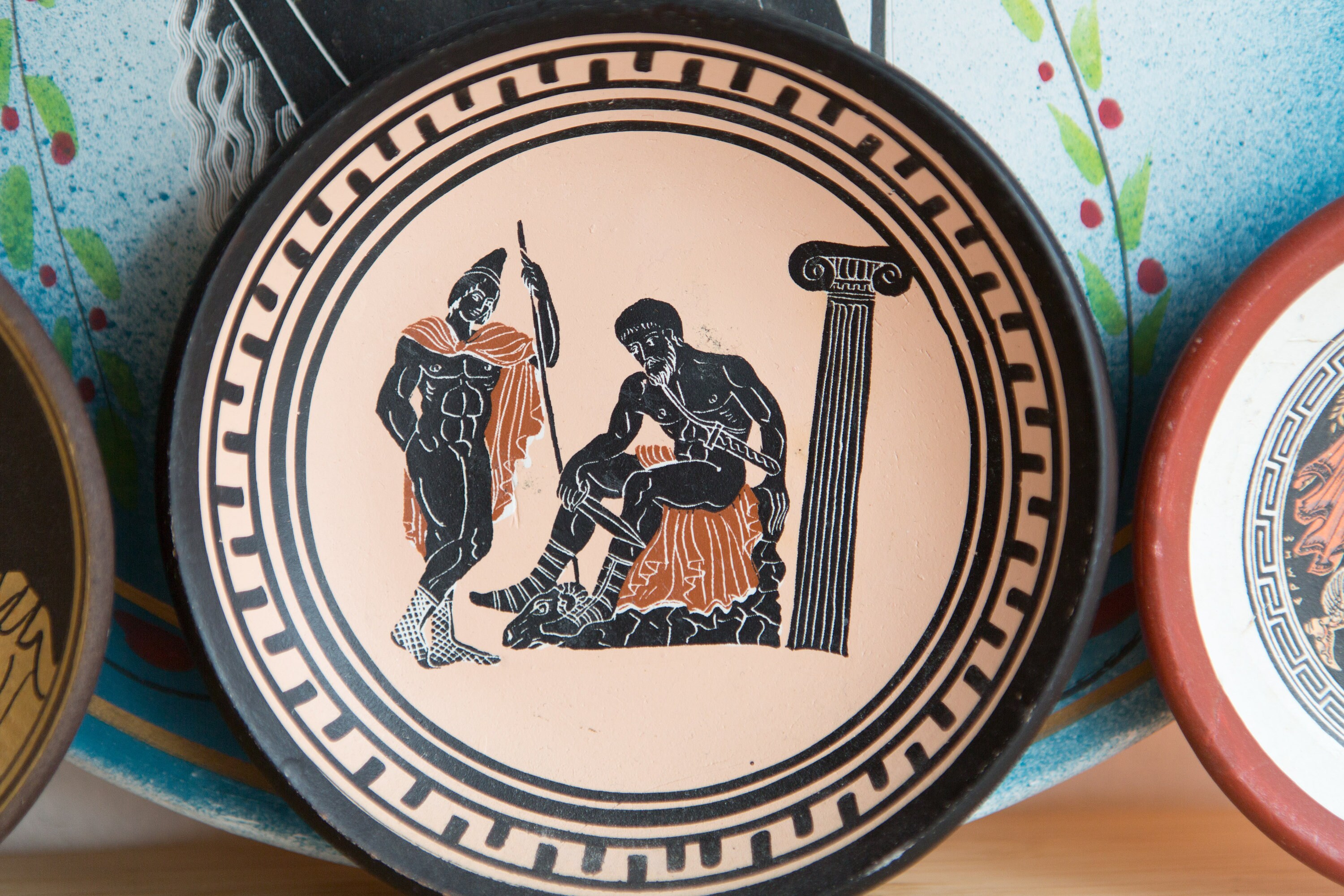 4 Decorative Wall Plates Vintage Greek Gods Style Painted Ceramic