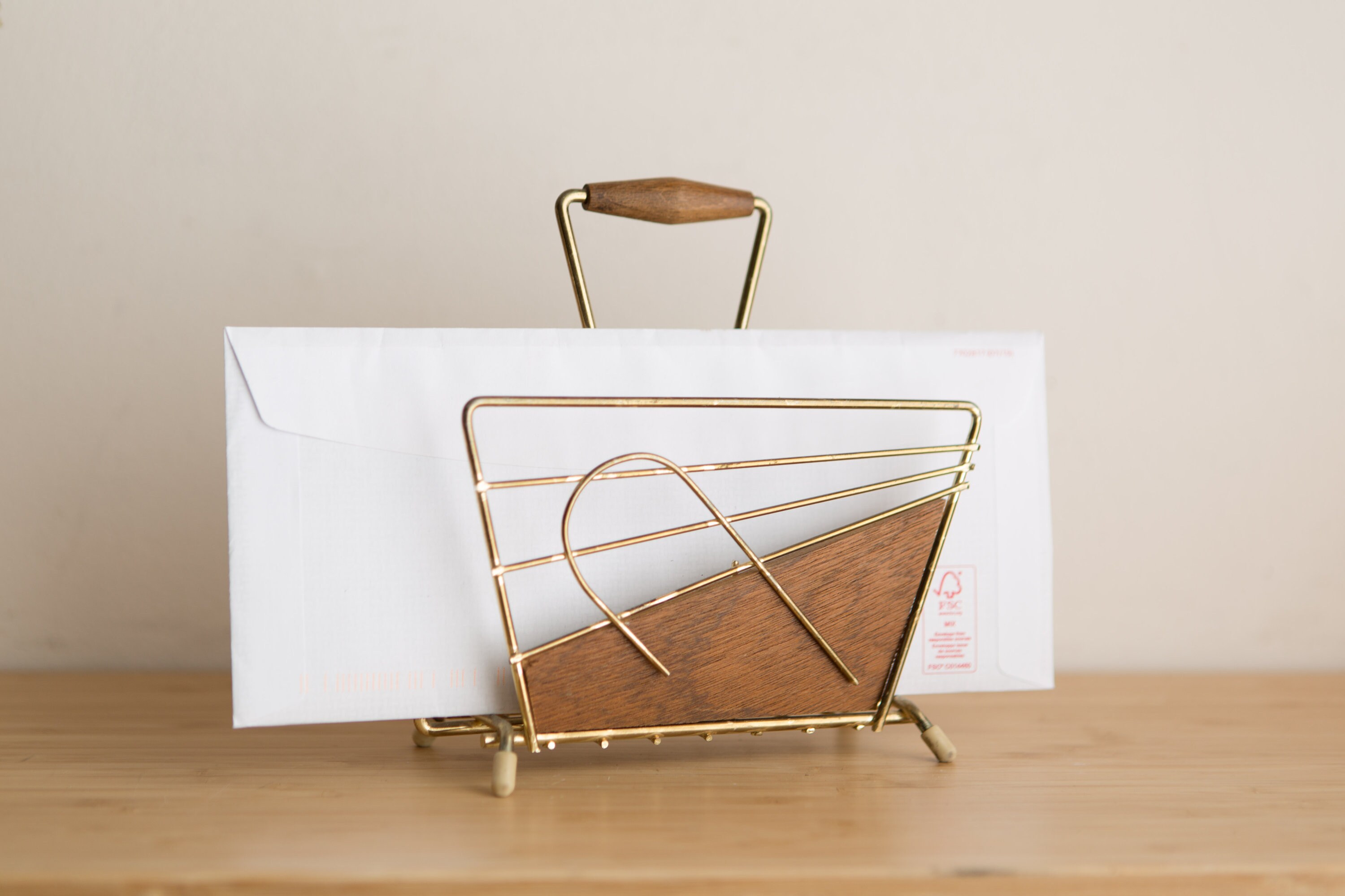 MCM Envelope Holder Vintage Mini Magazine Rack for napkins or Mail