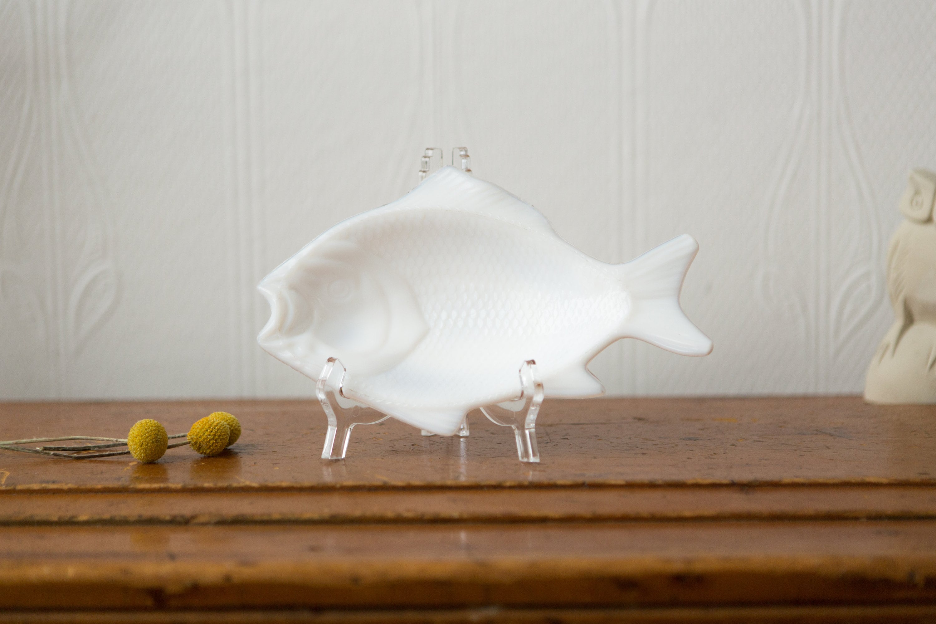 Milk Glass Plate Antique Atterbury Glass Fish Shaped Serving Dish
