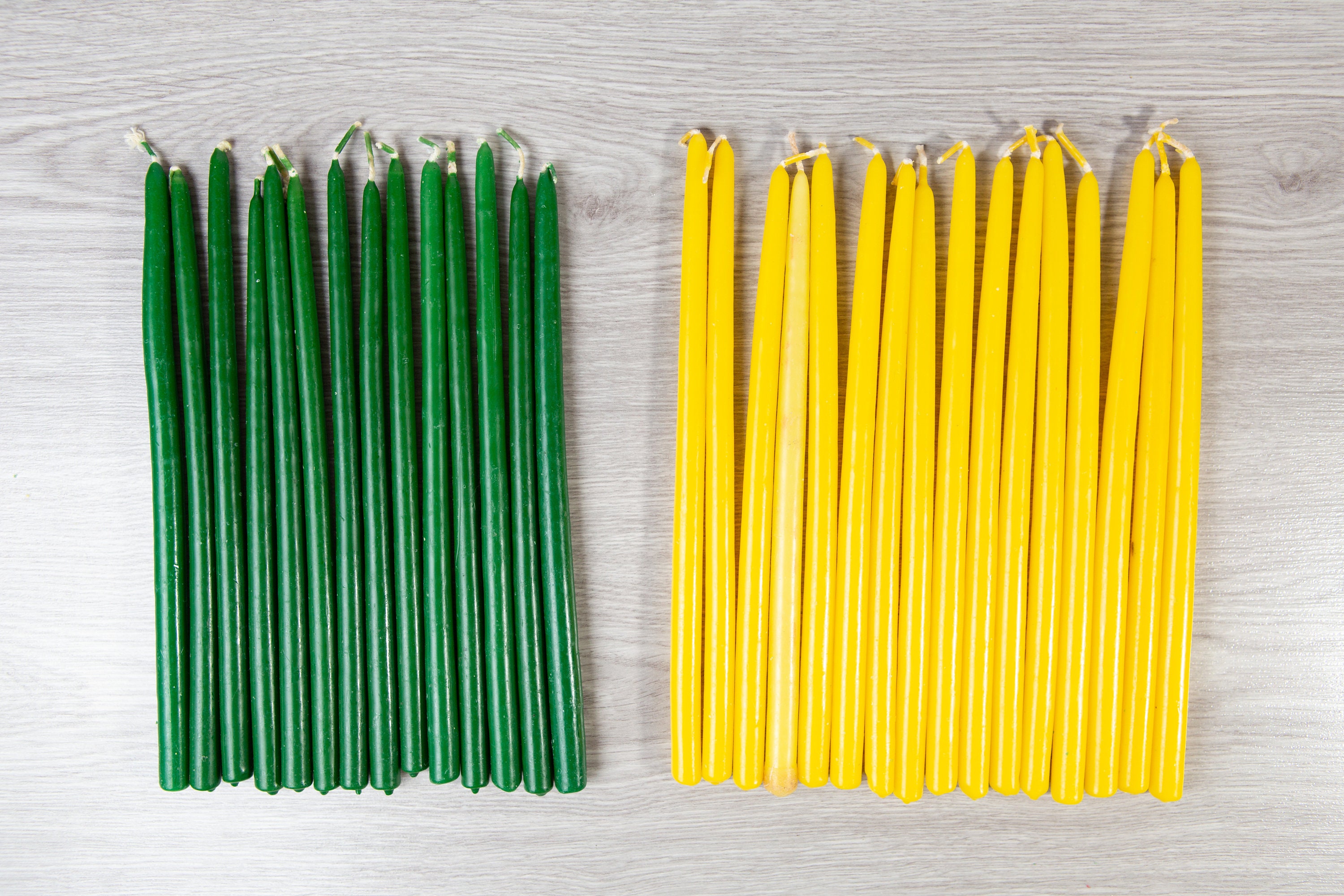30 Taper Candles Set of Vintage Skinny Yellow and Green Candles