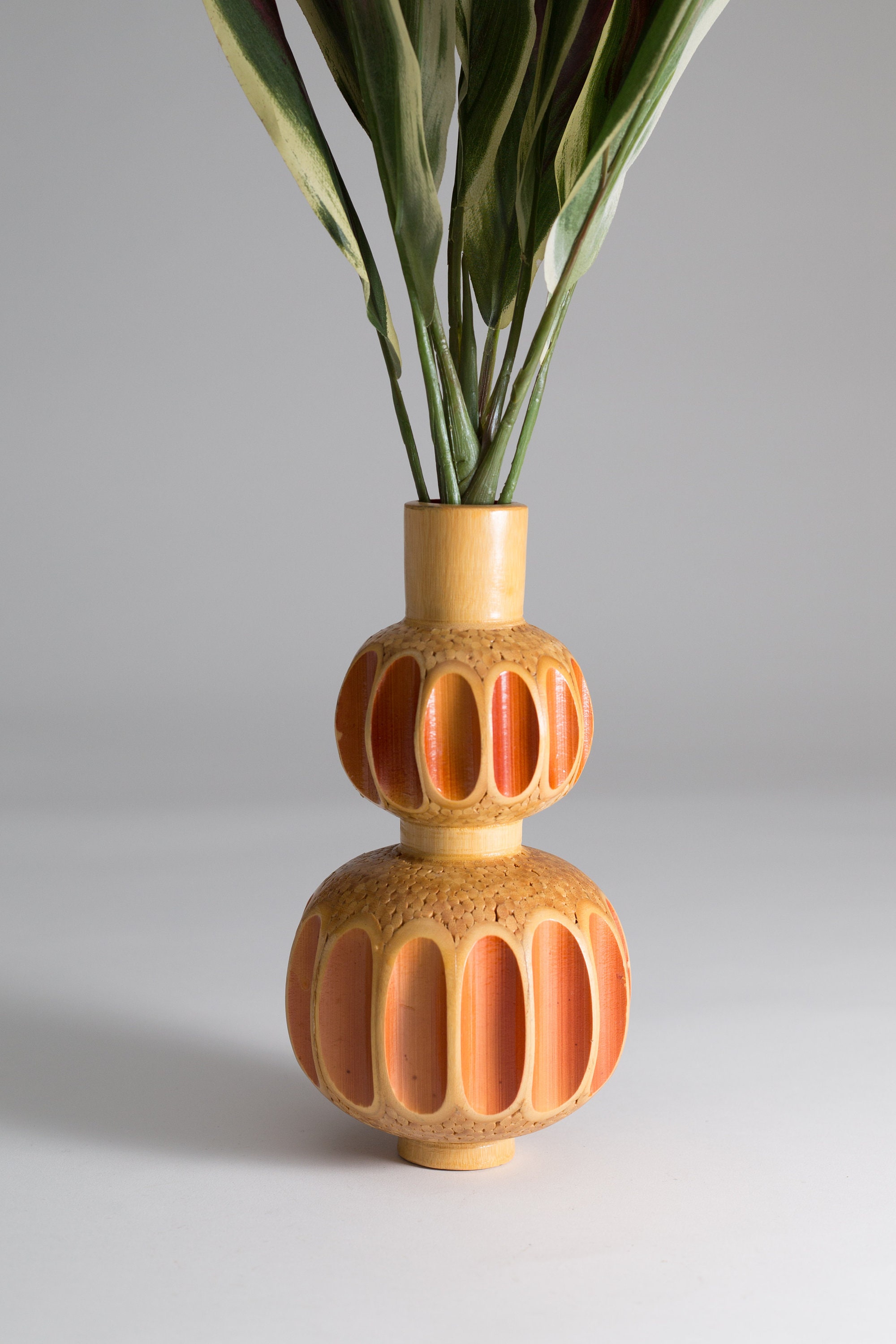 Vintage Wood Vase Mid Century Modern Pleated Bubble Flower Vase