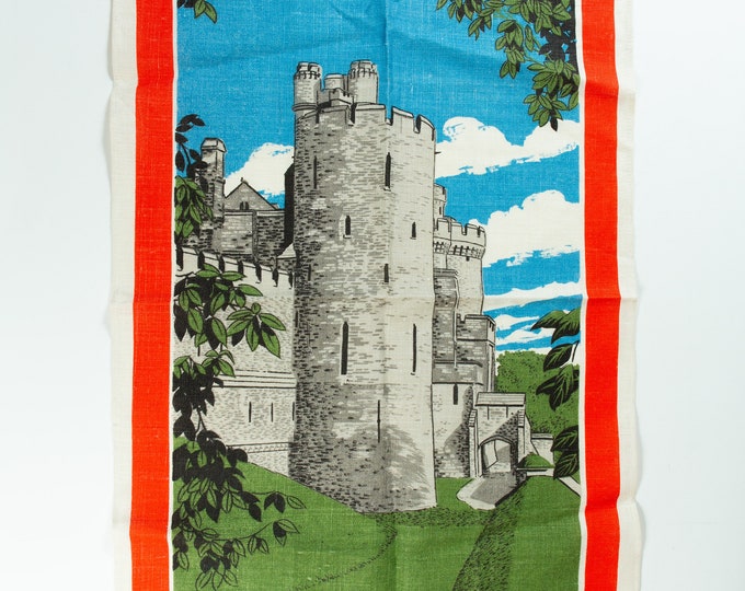 Vintage Arundel Castle Tea Towel - Pure Irish Linen Souvenir Cloth with English Castle - England Souvenir
