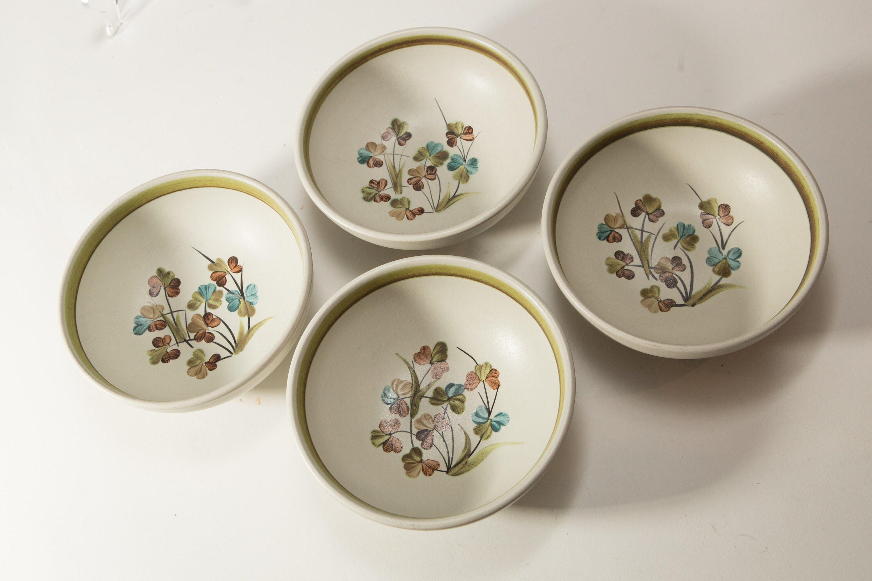 4 Denby Bowls Irish Shamrock Clover Stoneware Made in England