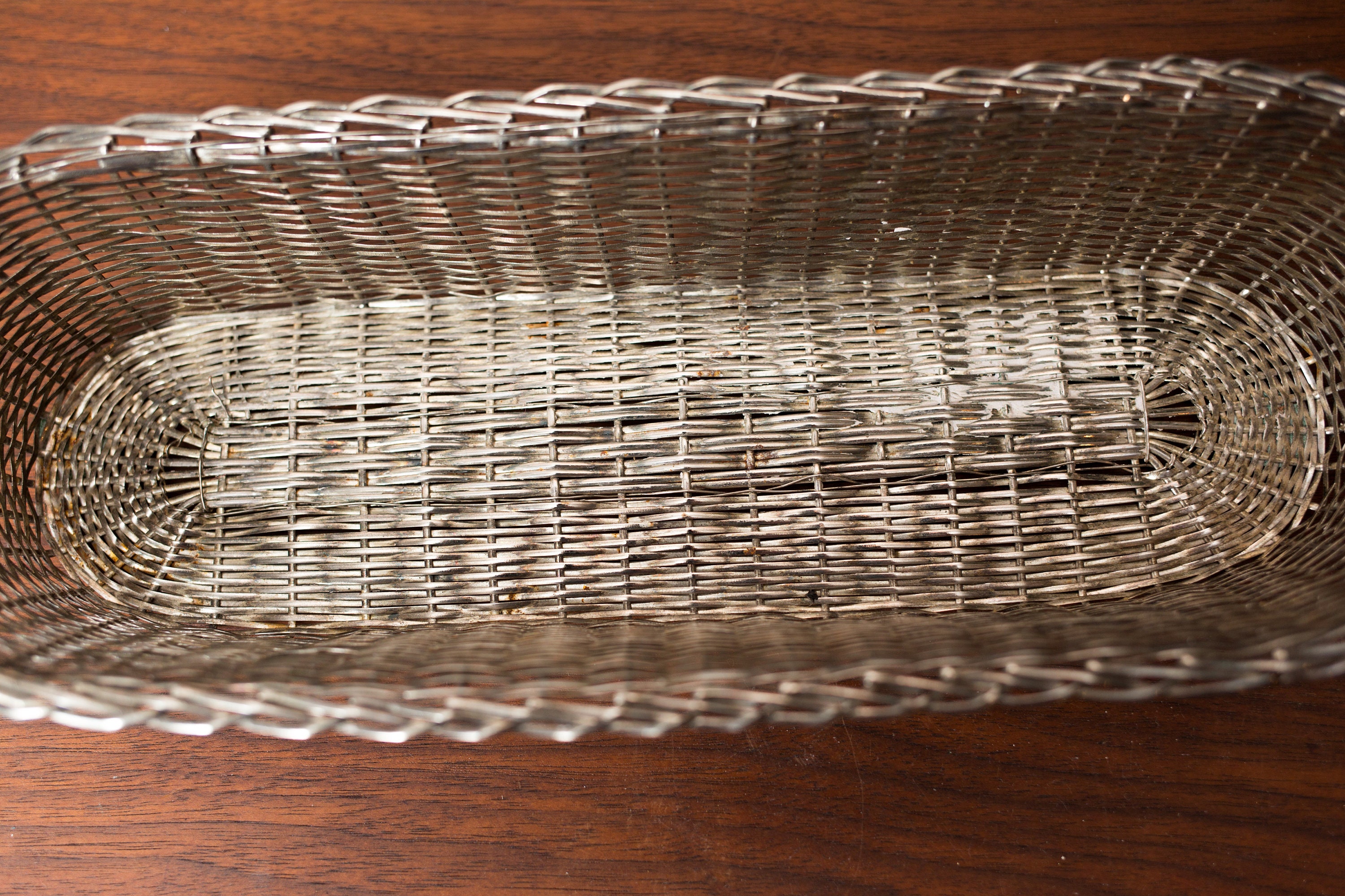 Vintage Silver Plated Basket Woven Metal Decorative Bowl