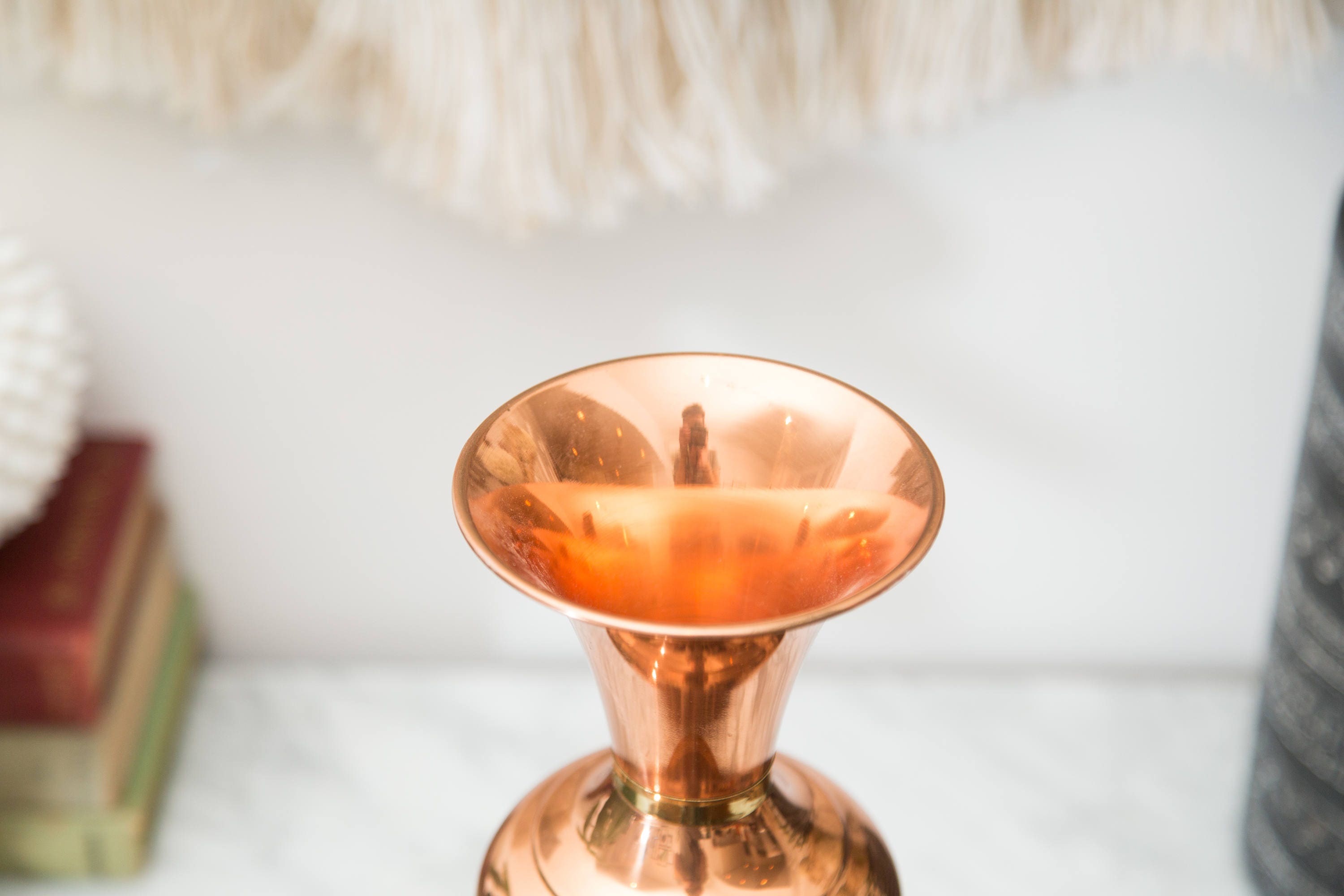 Vintage Solid Copper Vase Metallic Shiny Trumpet Flower Vase Mid