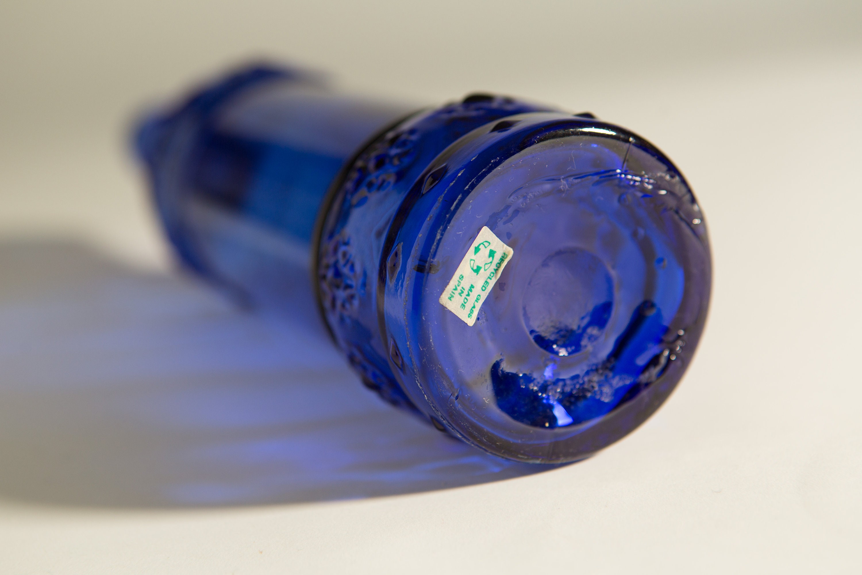 Vintage Glass Bottle Cobalt Blue Liquor or Wine Bottle Boho Modern Nautical Decor Spanish