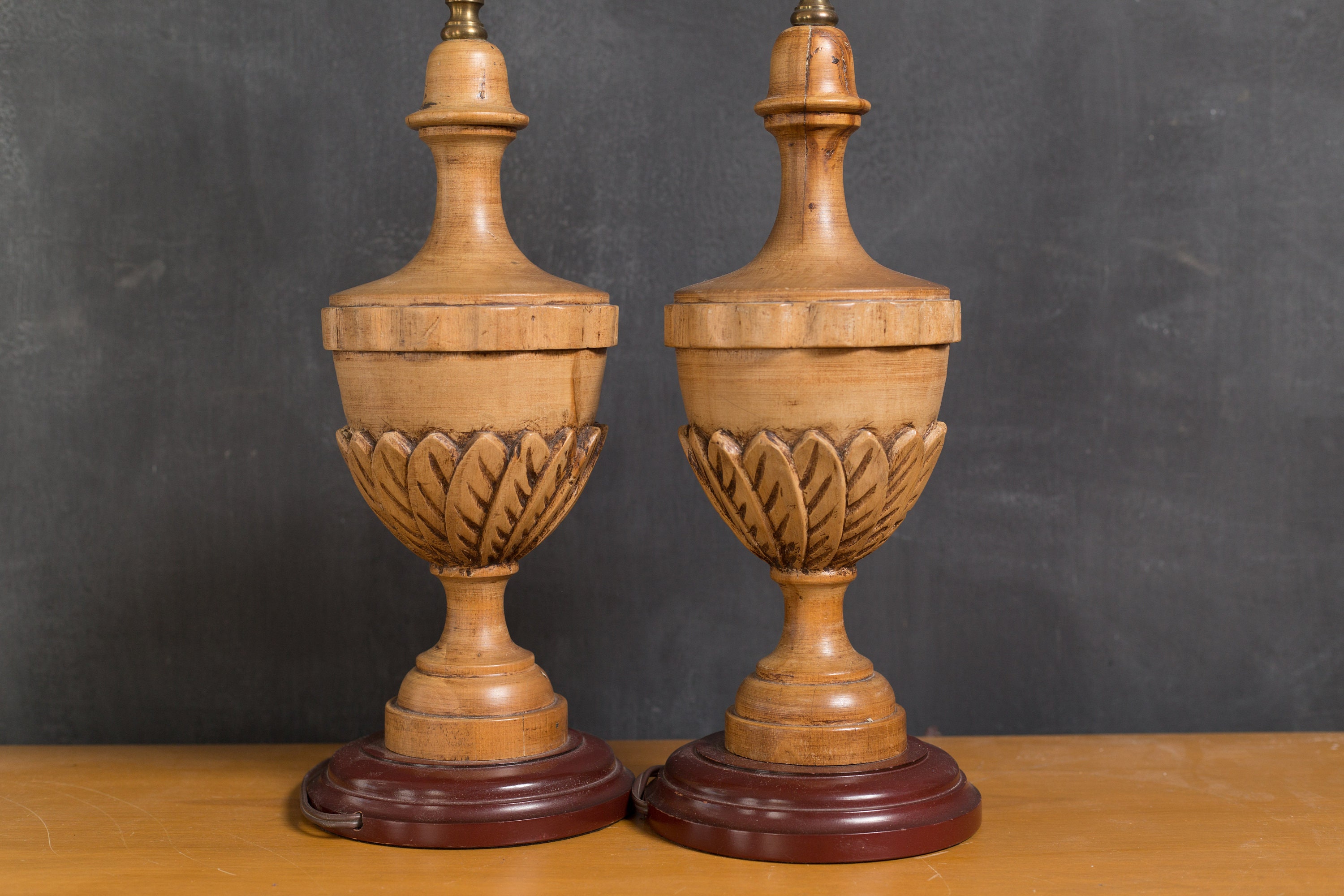 Wood Table Lamps Pair of Vintage Ornate Style Carved Wood Accent
