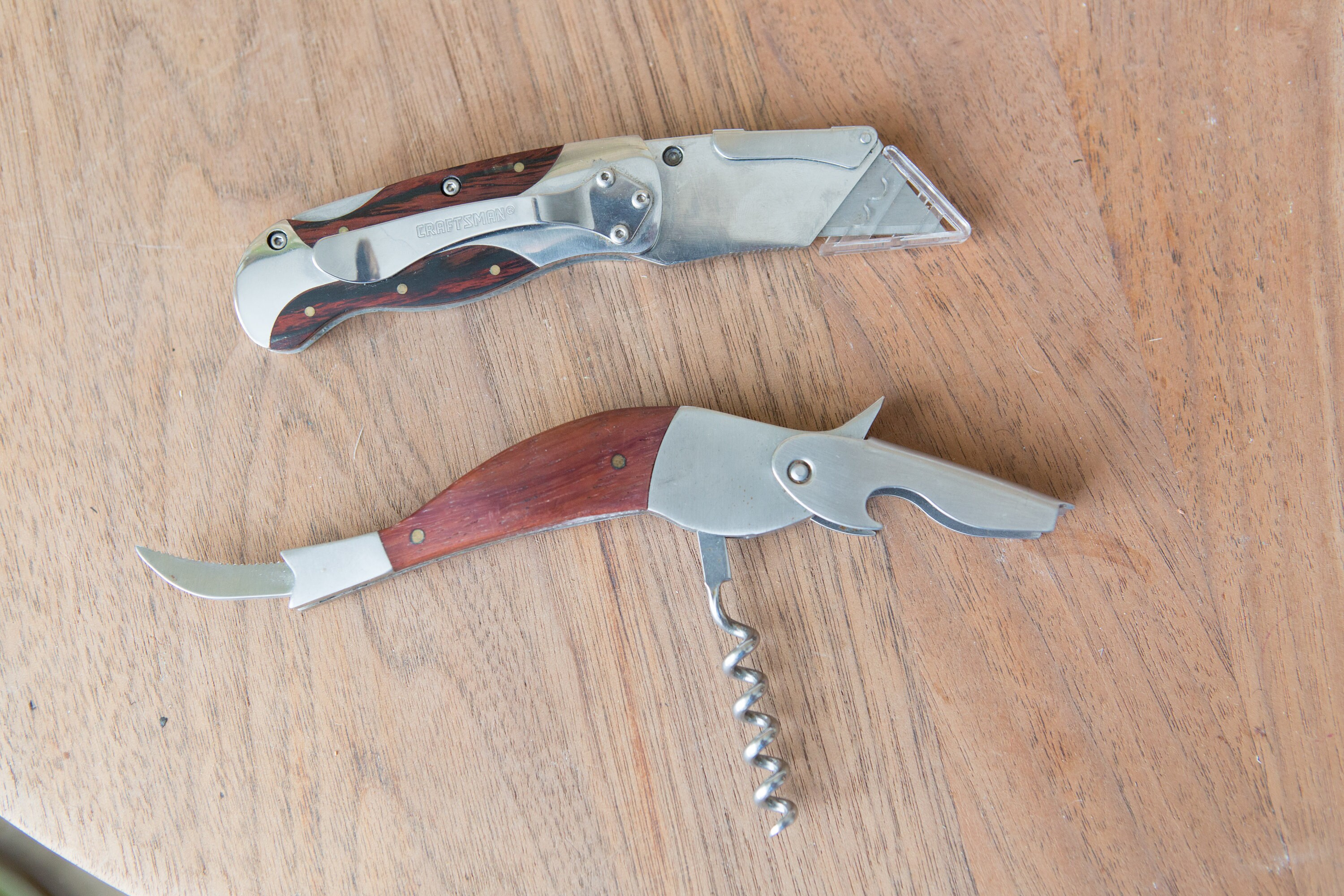 2 Pocket Knives Craftsman and Kirkland Wood and Metal Knife Set