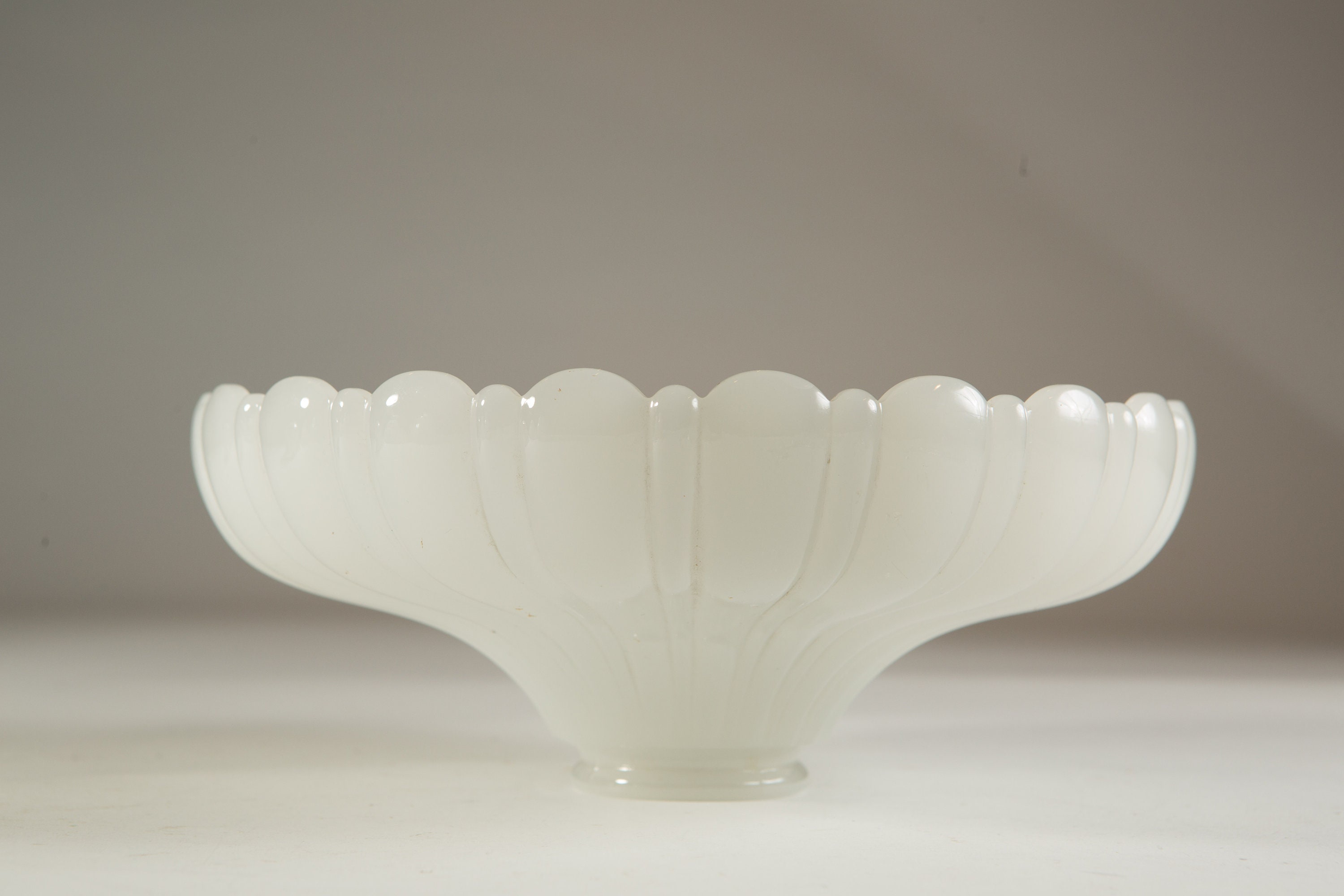 Vintage Glass Shade Translucent White Ruffled / Pleated Milk Glass