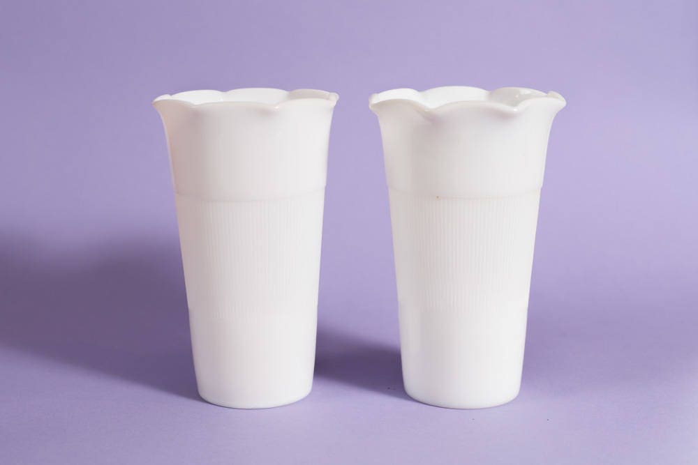Milk Glass Vase Vintage Mid Century Modern White Flower Vase