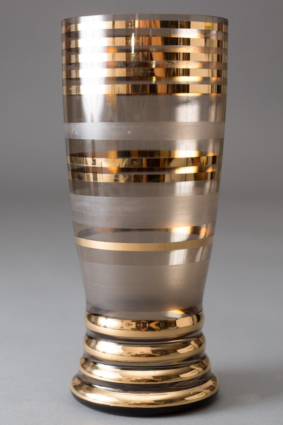 Borske Sklo Smokey Brown Glass Vase with Gold Stripes Metallic Banded Mid Century Vase Minimalist Home Decor il 570xN 5l4x