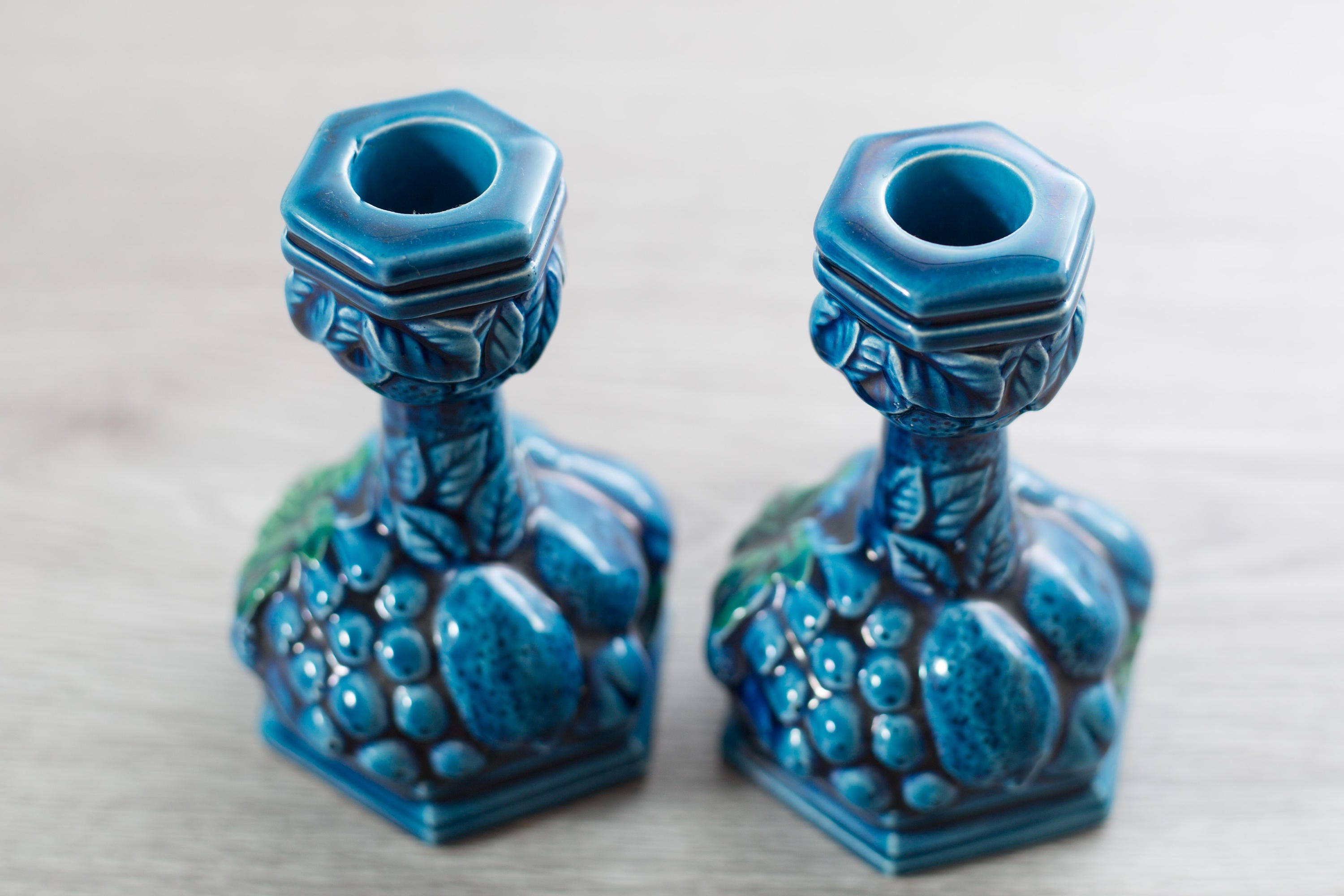 Vintage Inarco Mood Indigo Blue Ceramic Candlestick Holders / Retro