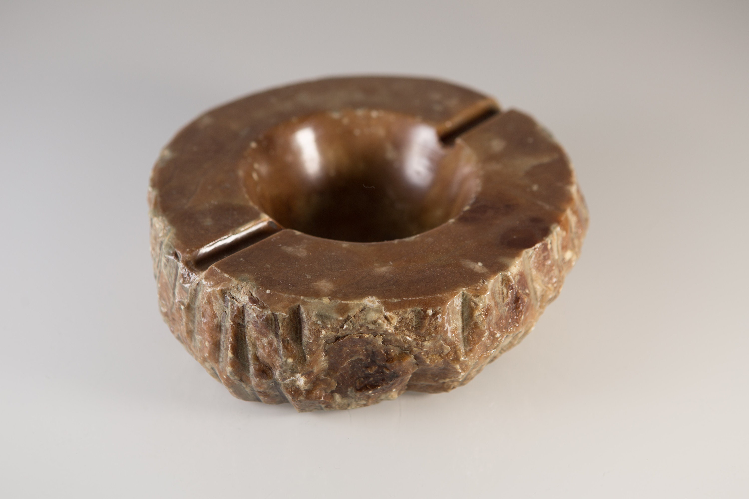 Vintage Stone Ashtray Brown Alabaster Handcarved Italian Cigarette