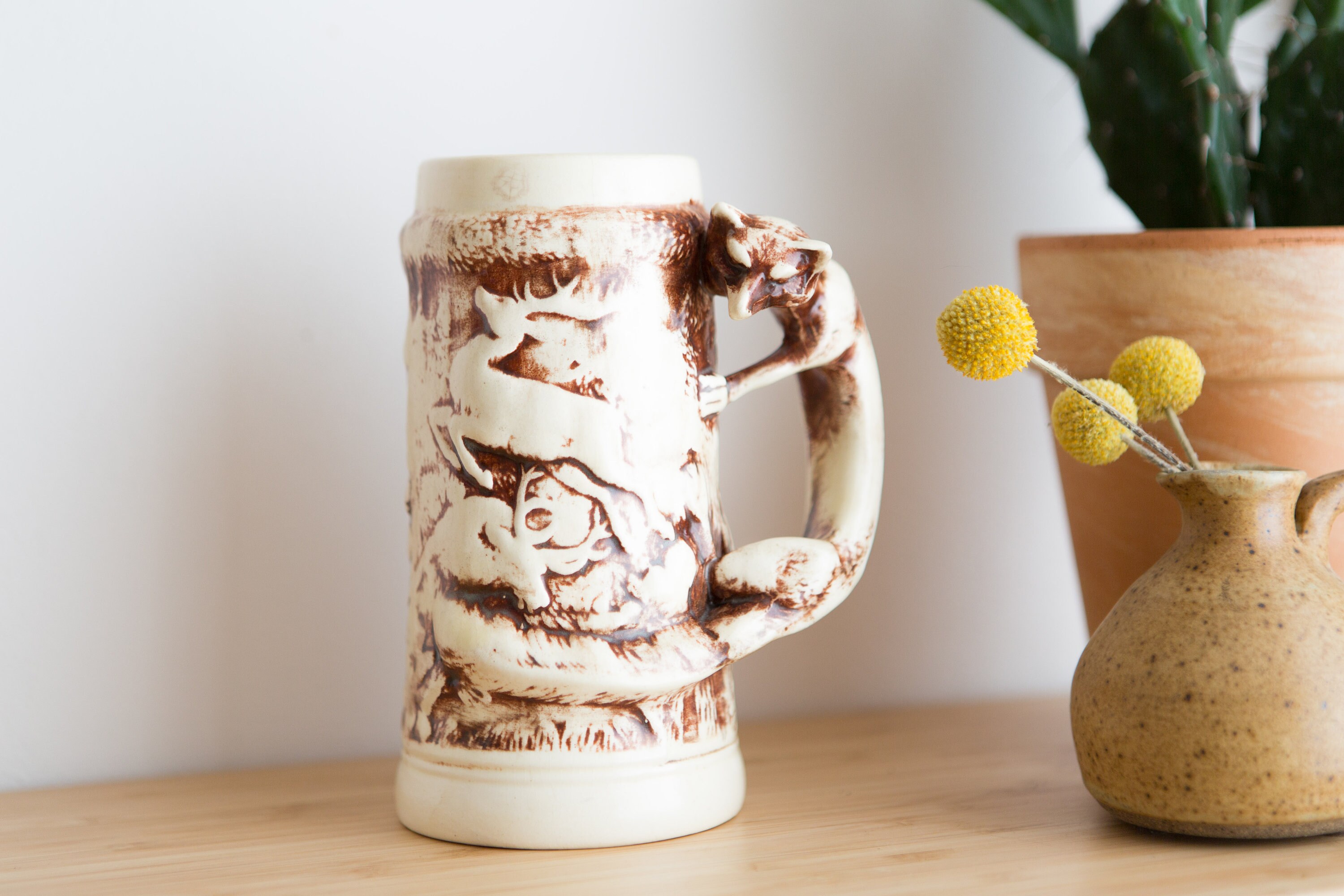 German Beer Stein Collectible Ceramic Woodland BeerMug