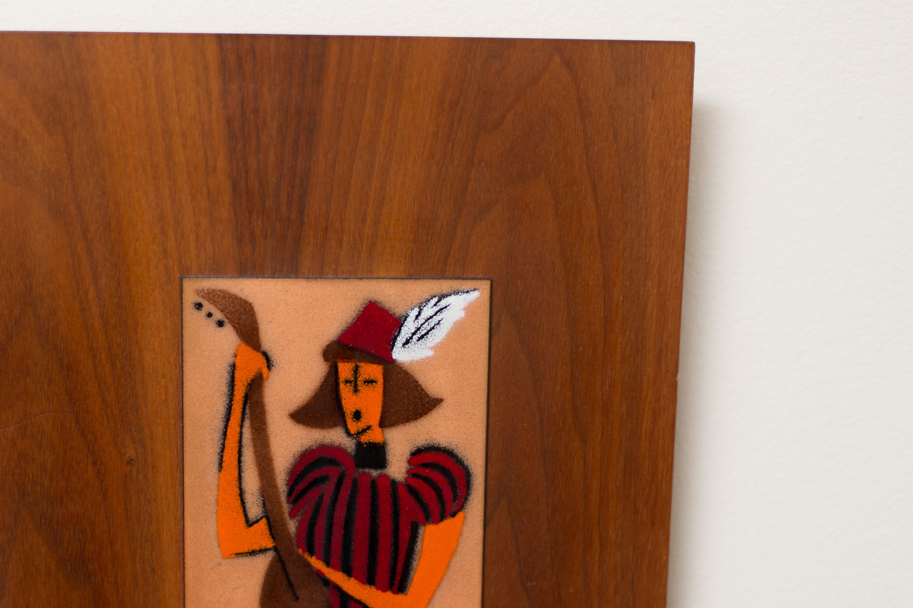 Vintage Framed Enamel Art on Wood Plaque Dutch Mid Century Modern Artwork