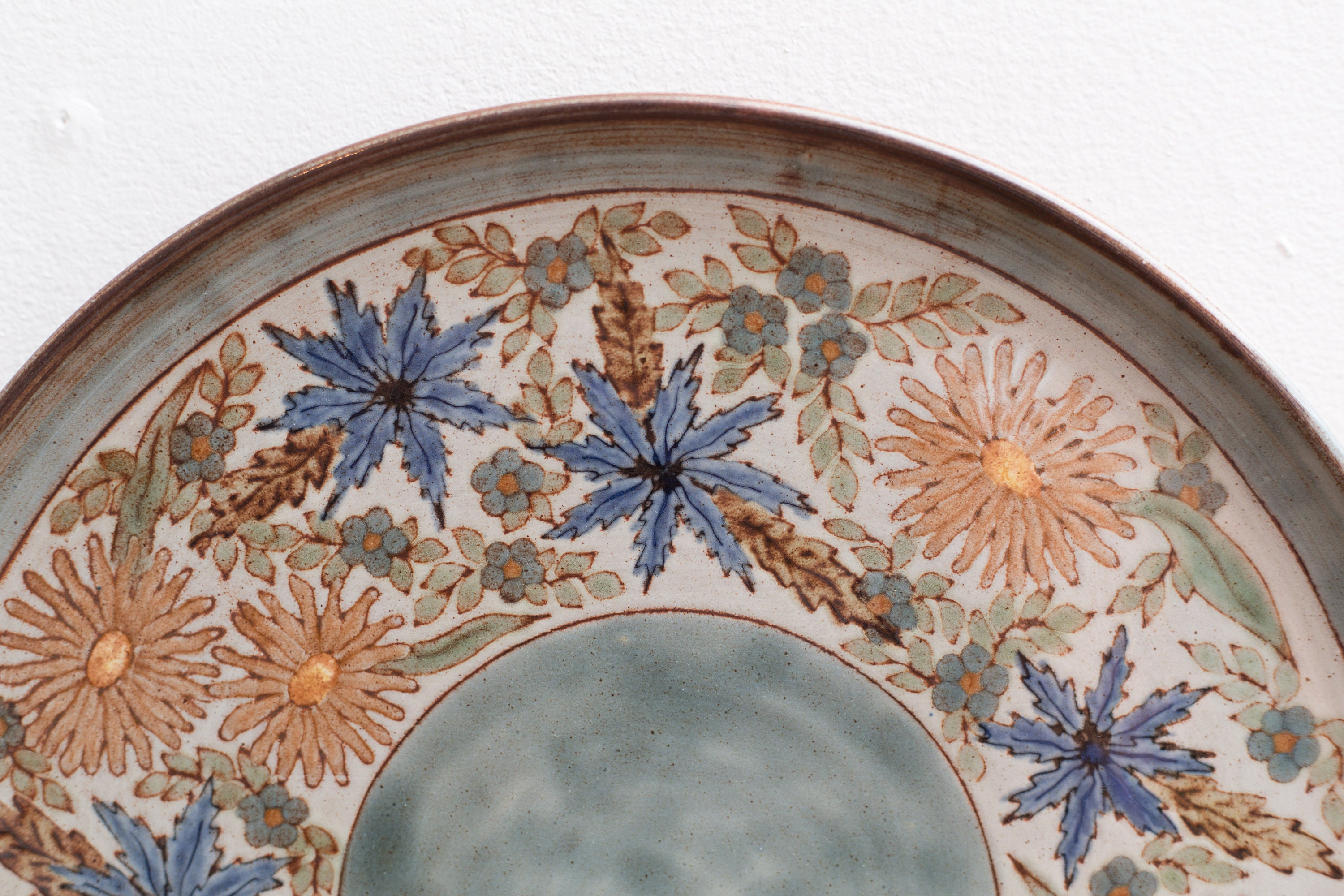 Vintage Wall Plate Floral Ornate Boho Ceramic Plate Hanging Handmade Studio Clay Art Pottery