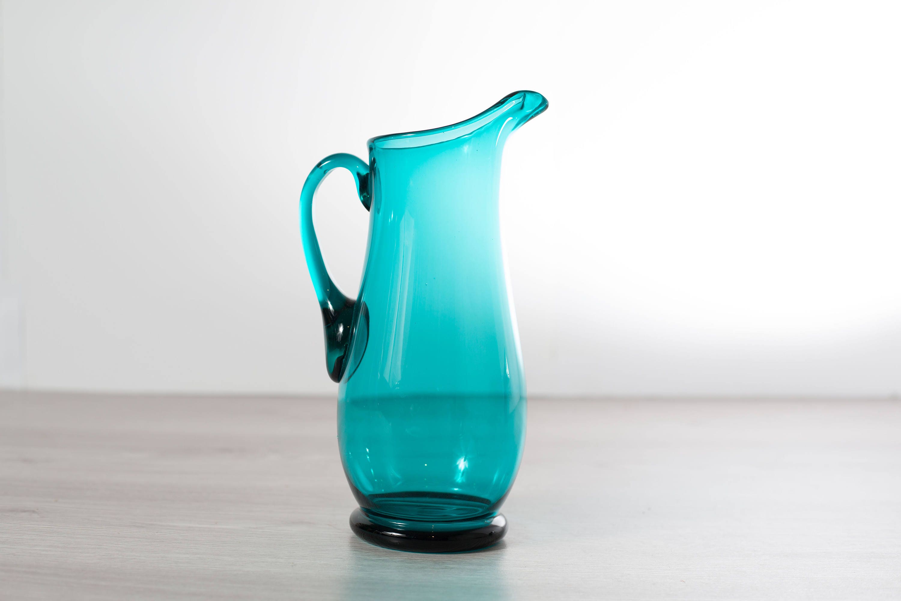 Turquoise Blue Cocktail Pitcher / Vintage Aqua Teal Glass Jug / 1960's