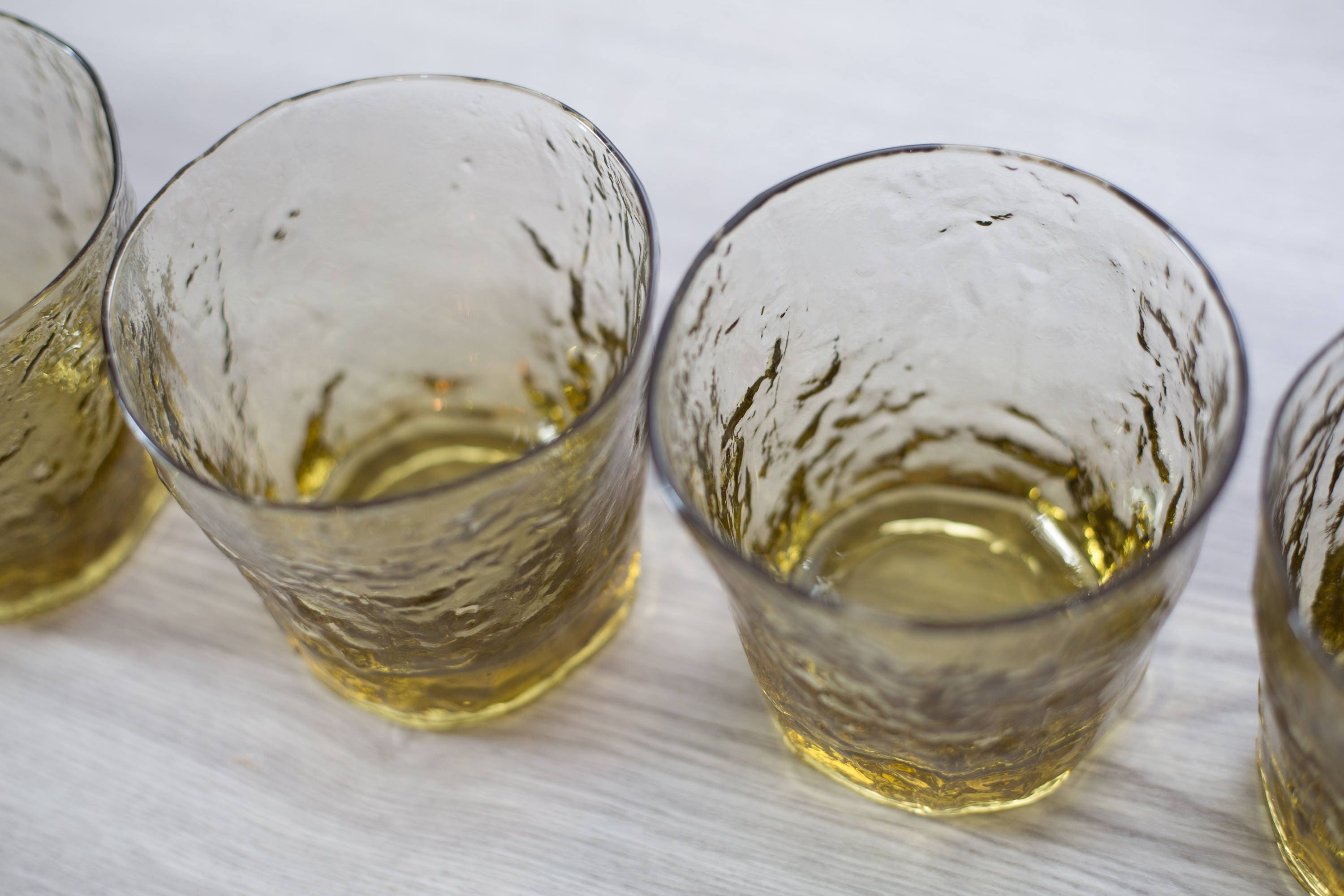 Vintage Crinkle Glasses / Set of 6 Honey Colored Icicle Textured