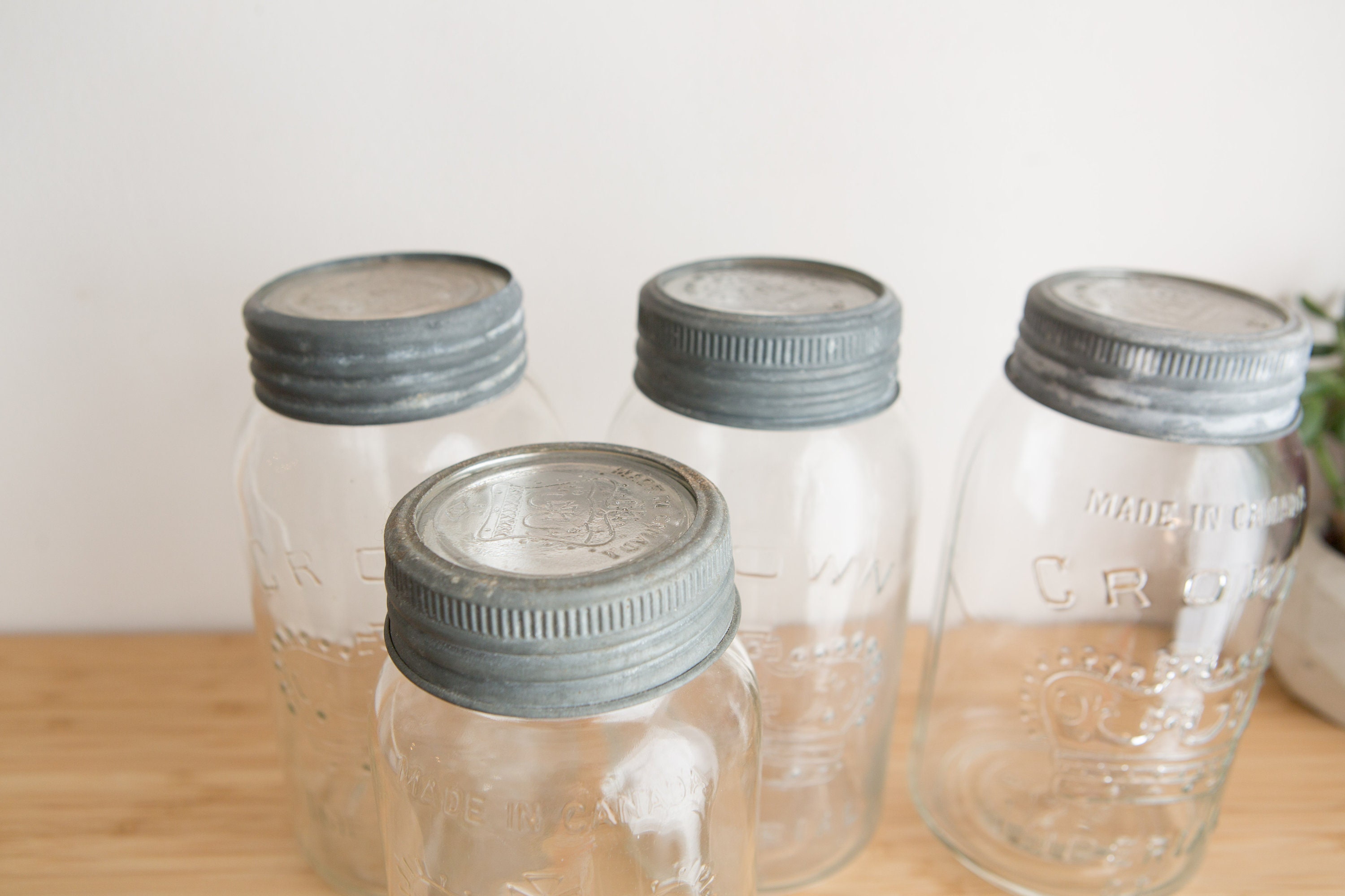 4 Mason Jars Canadian Glass Crown Emblem Canning Jars with Clear