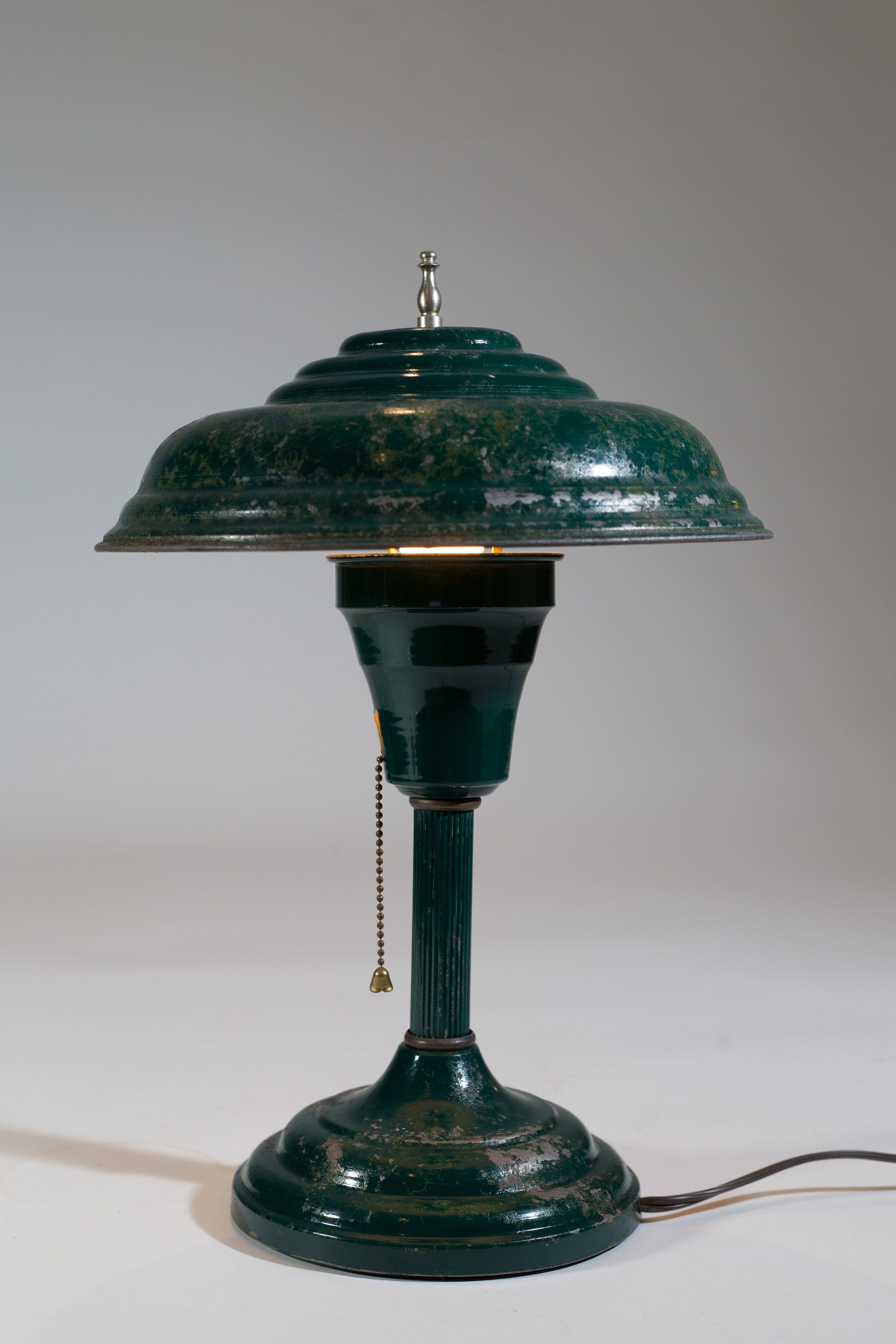 Vintage Desk Lamp - Green Rustic Metal Round Atomic Space Age Saucer