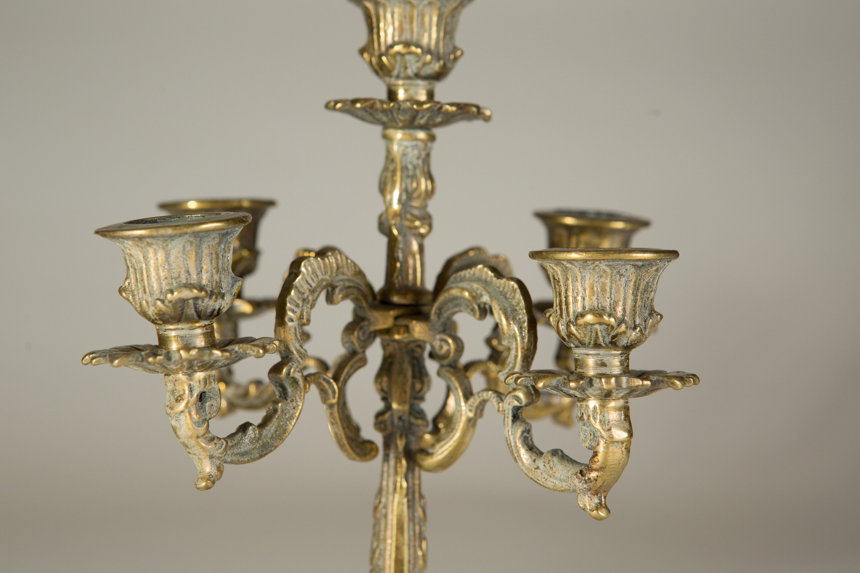 Antique Brass Candelabras Vintage Church Style Candlestick Holders