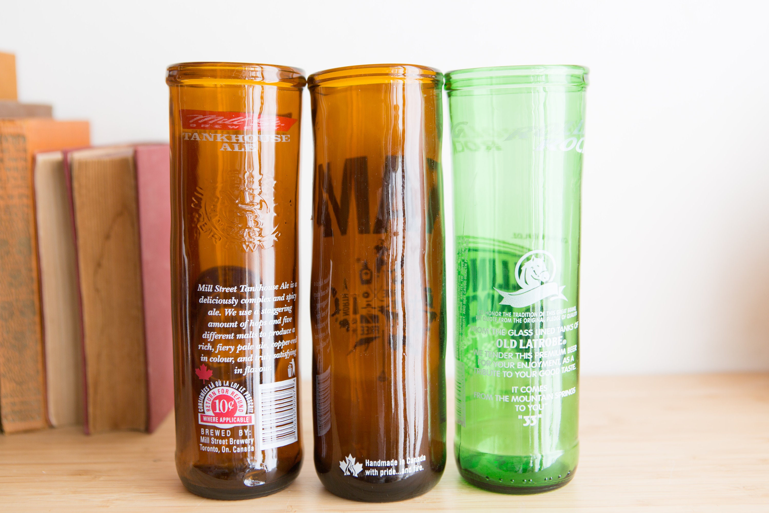 3 Handblown Beer Bottle Glasses Handmade Craft Beer or Cocktail